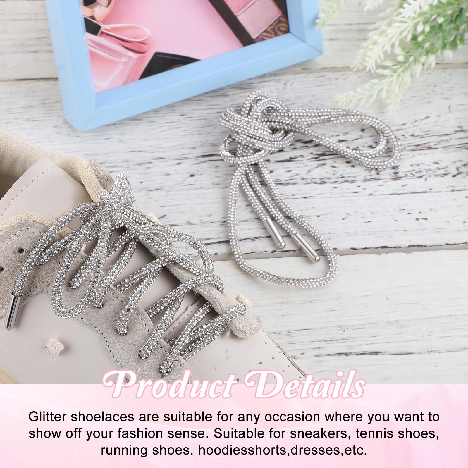 Teaaha 1Pairs (2 laces) Rhinestone Shoe Laces, Rhinestone Glitter Rope Rhinestone Laces Bling Shoe Laces, Bling Hoodie String - Image 4