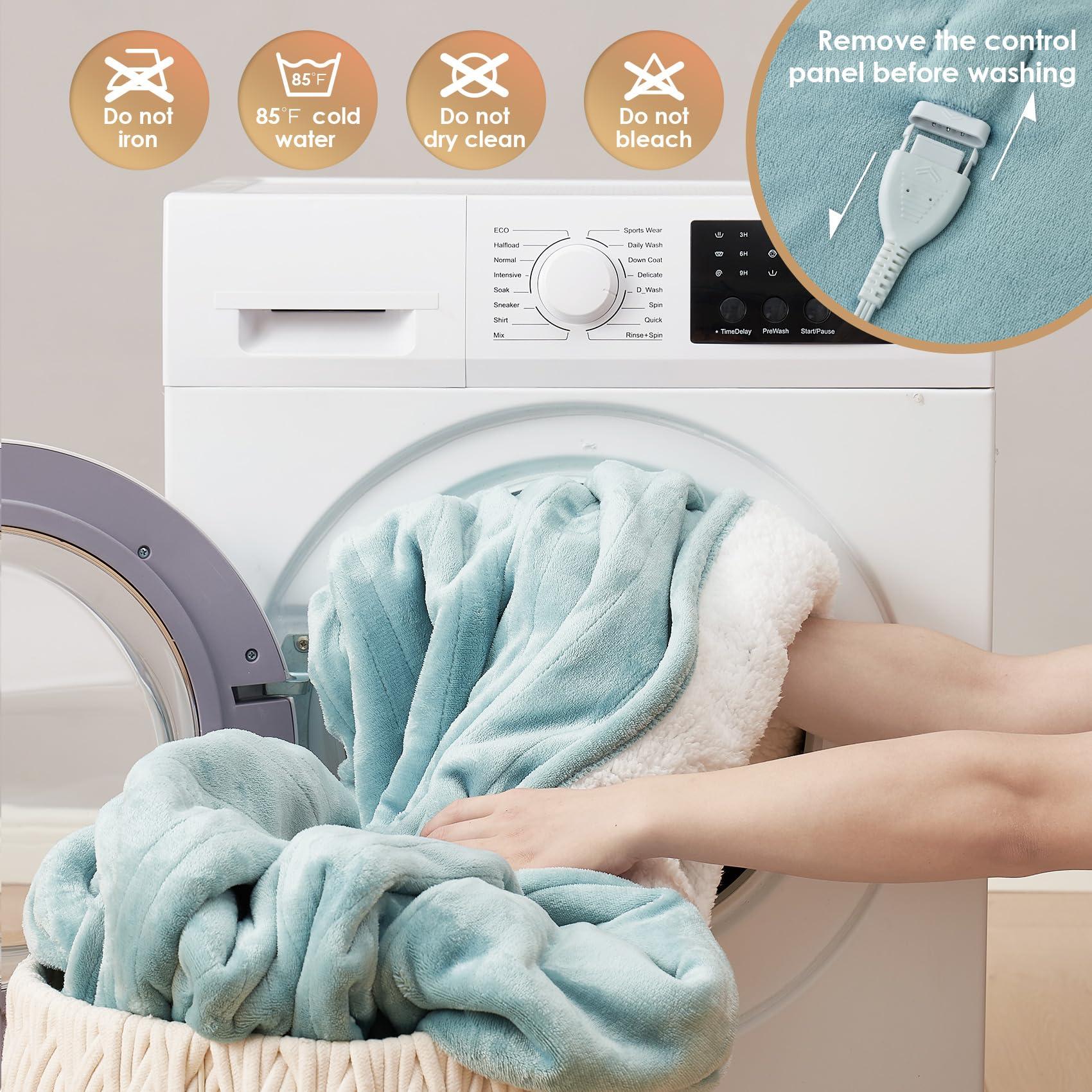 EHEYCIGA Electric Blanket Queen Size - 9 Heating Levels, 10 Hour Auto Off, Soft Cozy Sherpa, Dual Control, Fast Heating, 84 x 90 Inches - Image 6