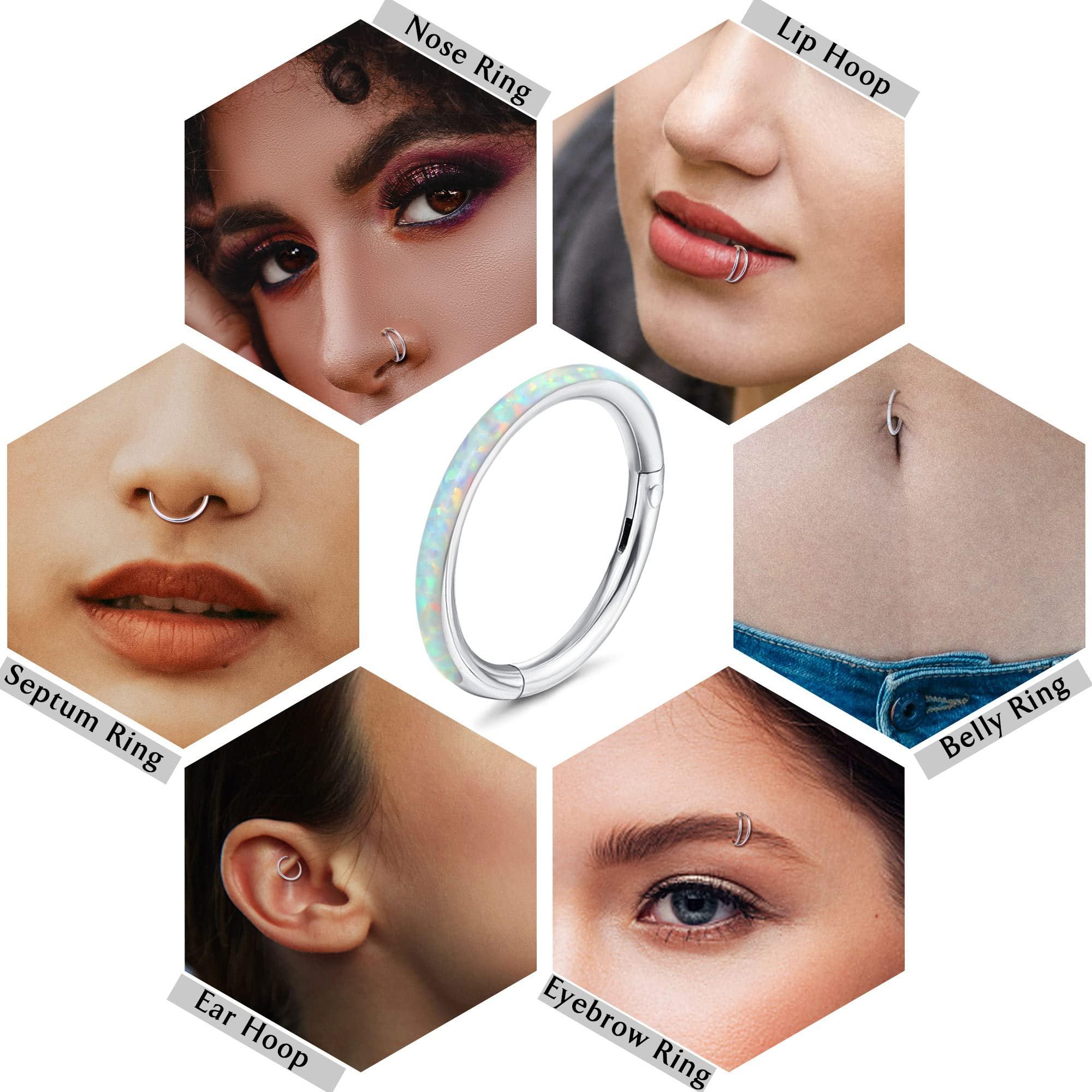 Jstyle 5Pcs 18G 16G Surgical Steel Nose Rings Hoop for Women Opal CZ Clicker Hinged Septum Nose Ring Lip Helix Cartilage Hoop Earring Daith Rook Conch Piercing Jewelry for Women 8mm 10mm - Image 4