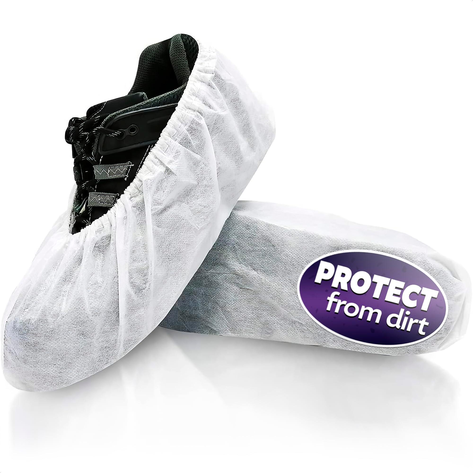 100 Pcs White Shoe Covers Disposable (Bulk Pack of 50 Pairs) – Non-Woven Booties for Shoes Covers, Stretchable Up to 15.7"– Soft & Durable, Fit for Home, Travel, Workplace & Real Estate Shows
