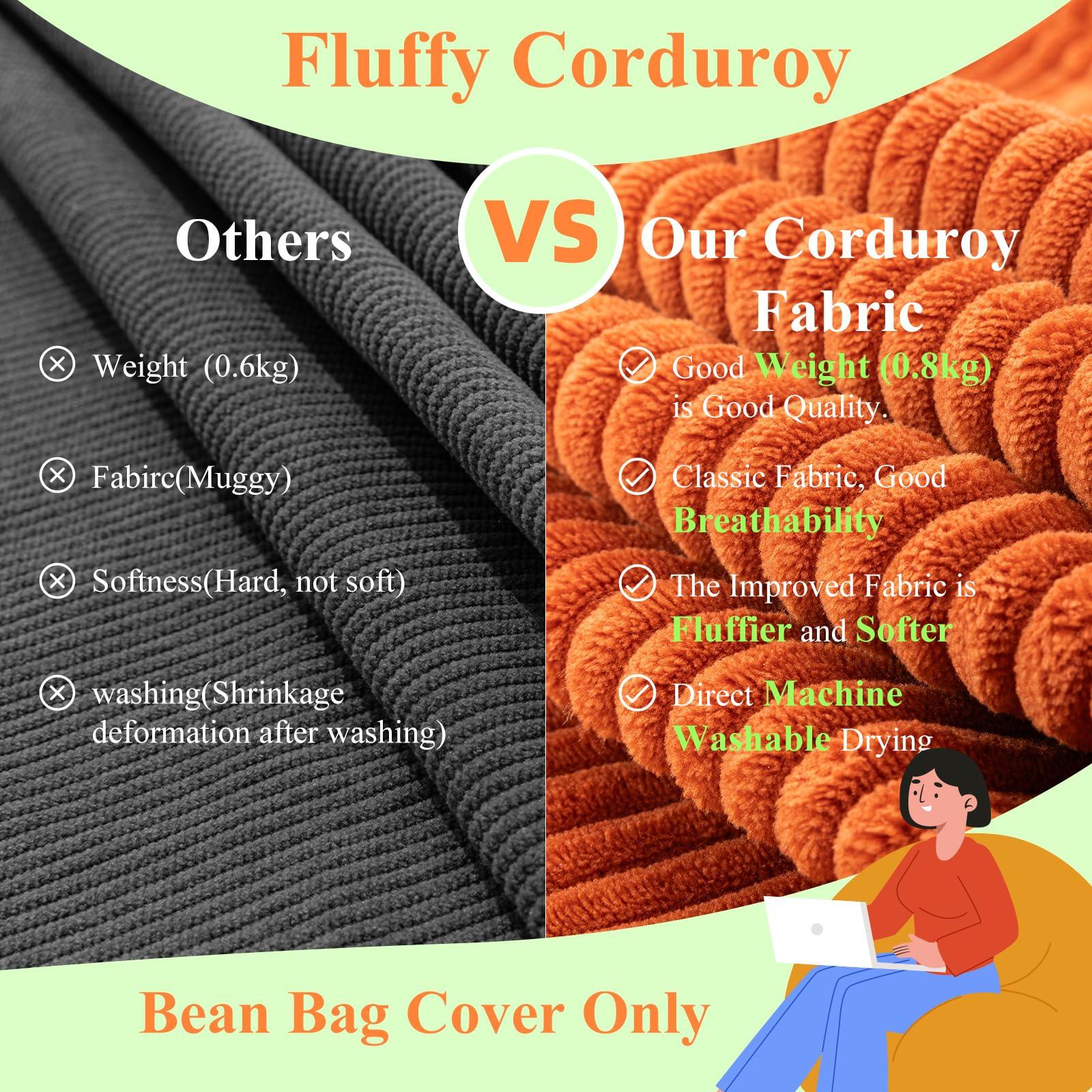 Stuffed Animal Storage Bean Bag Cover (No Filler), Corduroy Kids & Toddler Bean Bag Chair for Teens & Adults, Toy Storage Organizer, Comfy Sofa for Playroom (Dove Gray, Kids (Cover Only) - Image 5