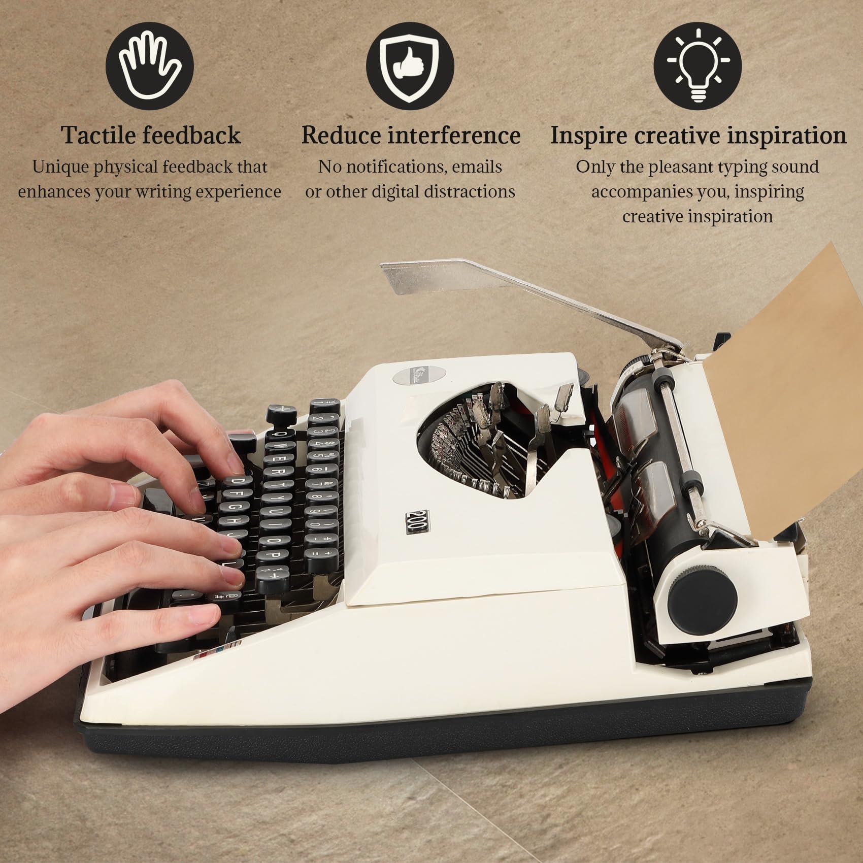 Manual Typewriter,White Traditional Portable Vintage Typewriter Deeply Restored by Craftsmen,Manual Typewriter for Writing,Letters and Vintage Collectible Present,Classic Retro Manual Typewriter - Image 2