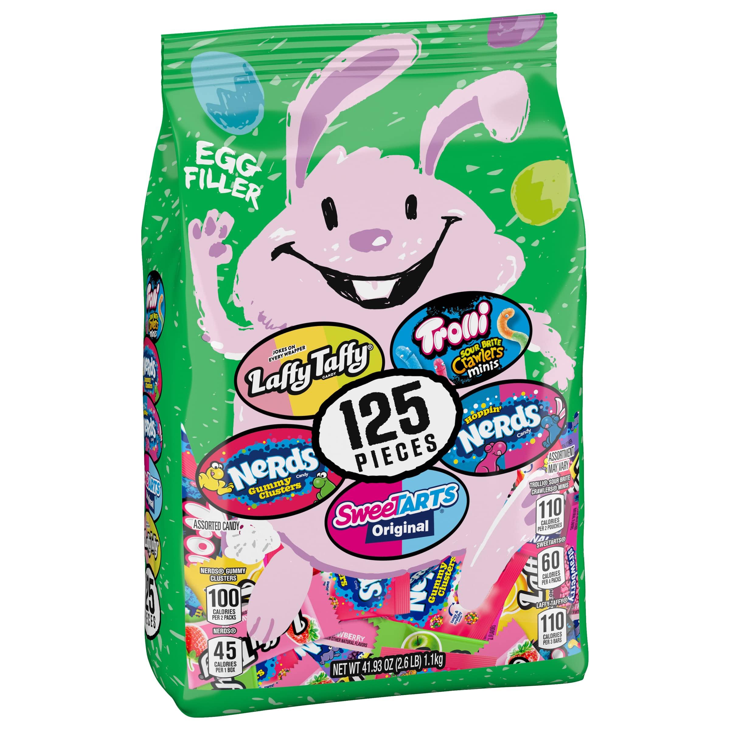 SweeTARTS, Trolli, Laffy Taffy & Nerds Easter Egg Filler Variety Bulk Bag, Springtime Easter Candy, 41.93 oz (125 Individually Wrapped Pieces)