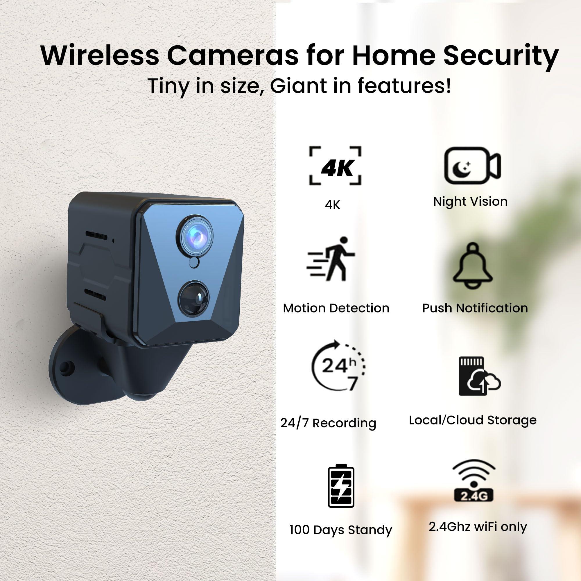 Funstorm 2025 Upgraded Security Camera, 4K HD Mini Nanny Cam for Home with Night Vision, WiFi Indoor Camera, 100 Days Long Battery Life, Motion Detection, Remote Viewing, Wireless Surveillance Cam - Image 2