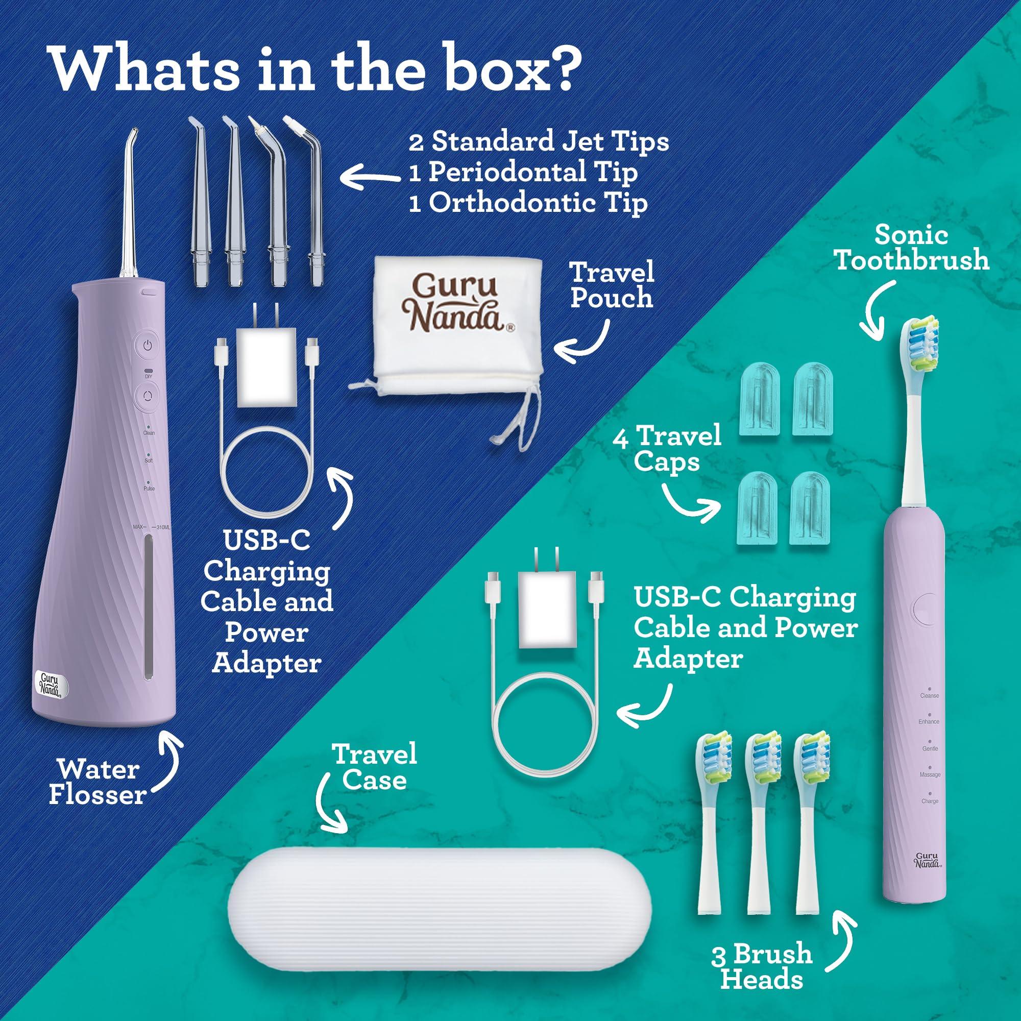 GuruNanda Lion & Lamb Kit 2.0, Electric Toothbrush with Water Flosser Combo, 4 Jet Tips, 4 Brush Heads, & IPX7 Waterproof Design for Complete Oral Care, Lavender - Image 6