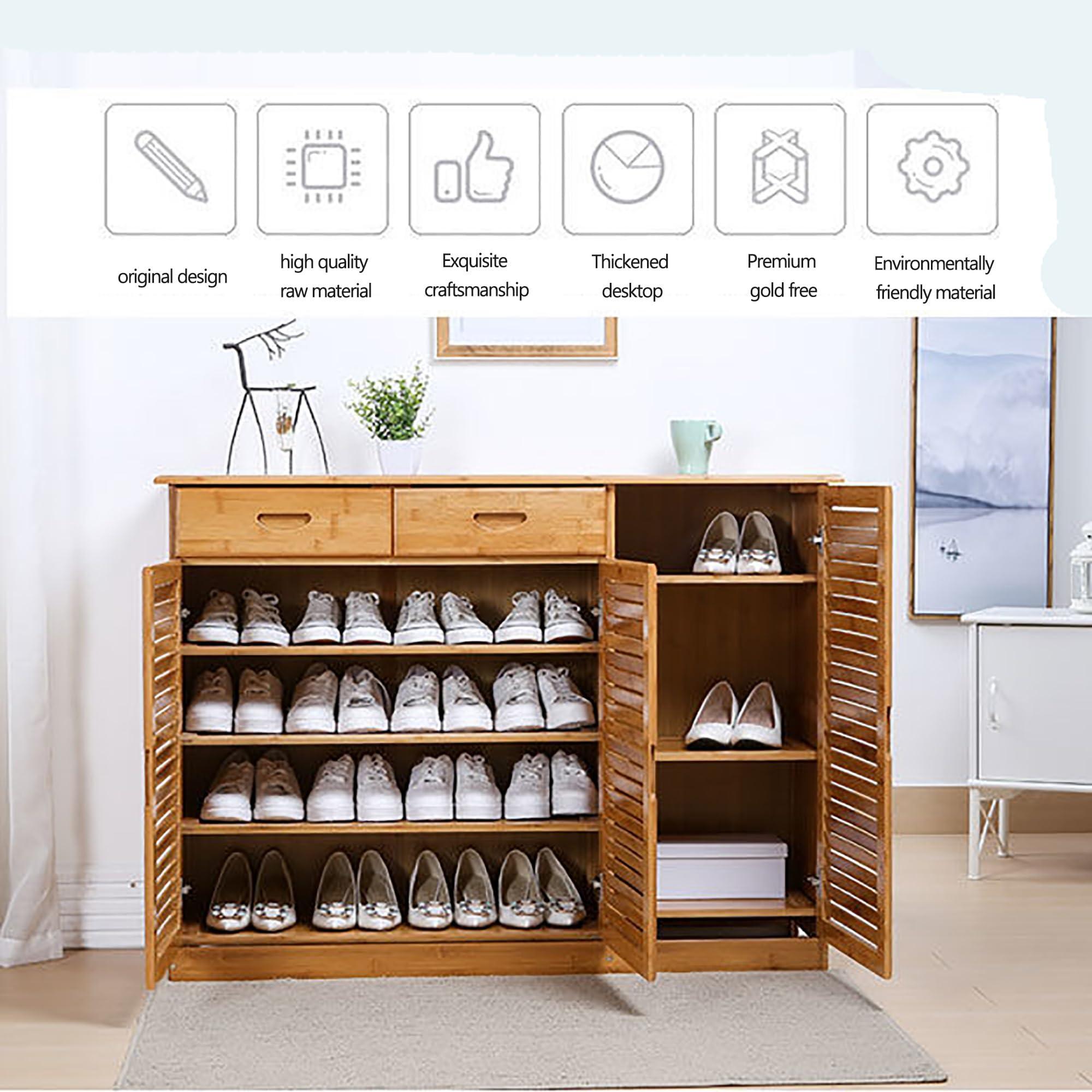Bamboo Shoe Cabinet with Doors, Shoes Storage Organizer Shelf Stand for 26-30 Pairs, Entryway Hallway Living Room Bedroom Furniture, Beige Color (51 * 13.2 * 34.2IN) - Image 7