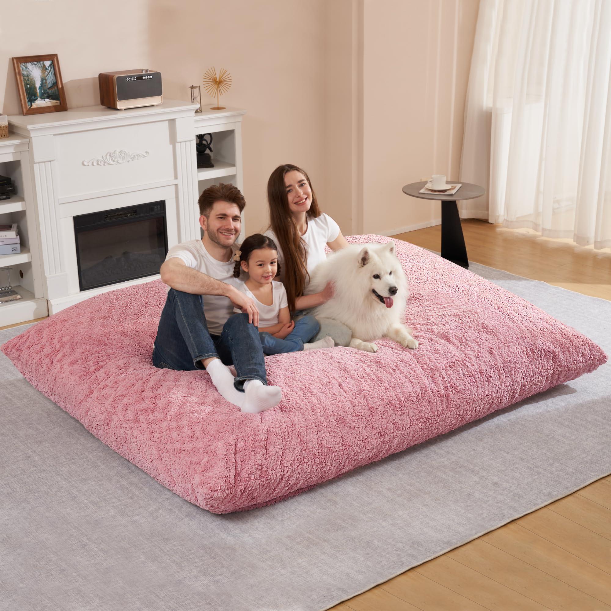 HABUTWAY 4 in 1 Bean Bag Chair, Giant Memory Foam Filling Bean Bag Sofa, Adult Bean Bag Chair, Machine Washable Faux Fur Cover, Bean Bag for Adult (Pink) - Image 3