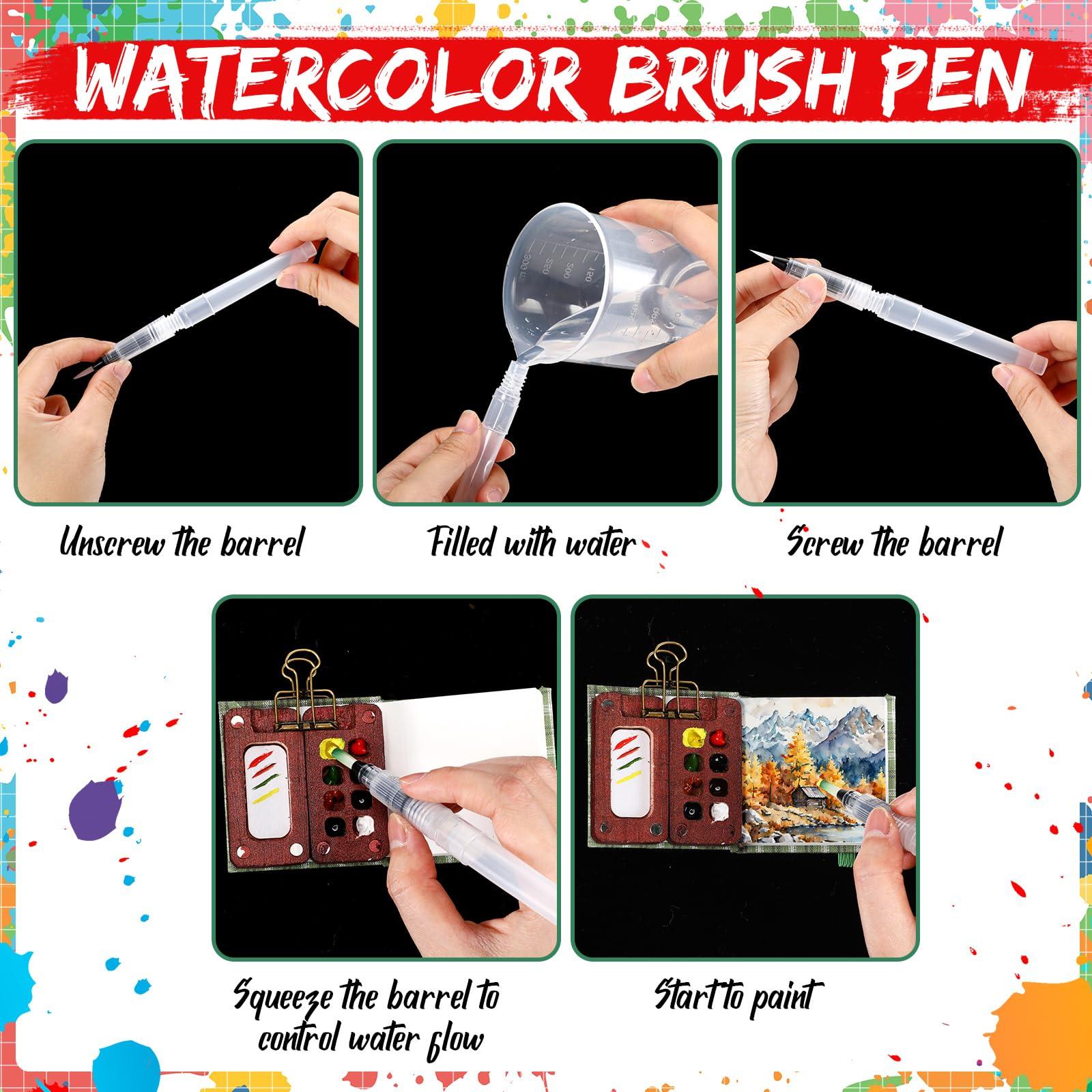 Chiisong Mini Watercolor Travel Set Pocket Artist Travel Set Portable Palette 8 Grids Wood Paint Box with Clip 2 Pcs Sketchbook 6 Pcs Watercolor Brush 12 Colors of Paint(Fresh Style) - Image 6