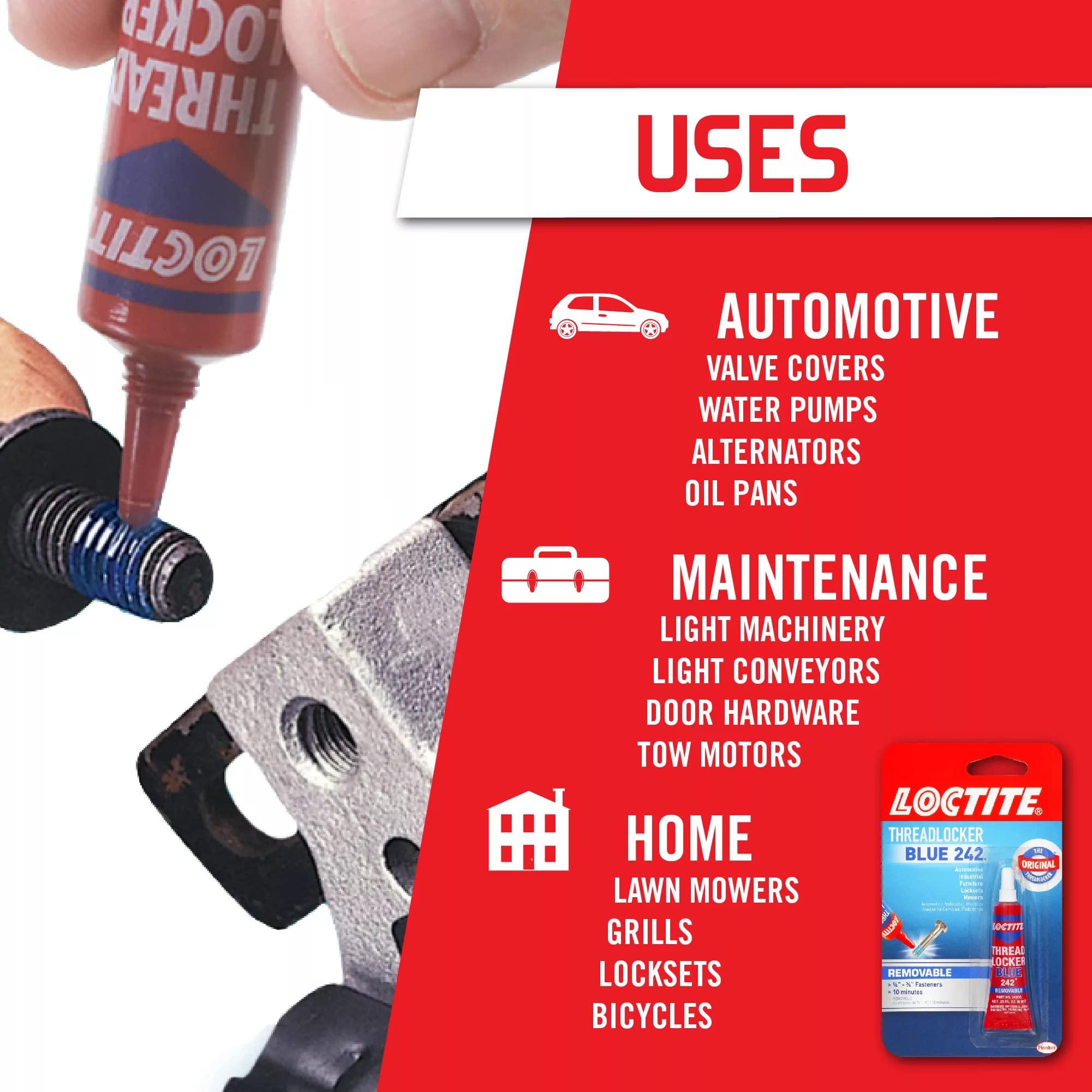 Loctite Threadlocker Blue 242 - Removable Thread Lock Glue for Nuts, Bolts, & Fasteners, Medium Strength Screw Glue to Prevent Loosening & Corrosion - 6 ml, 1 Pack - Image 3