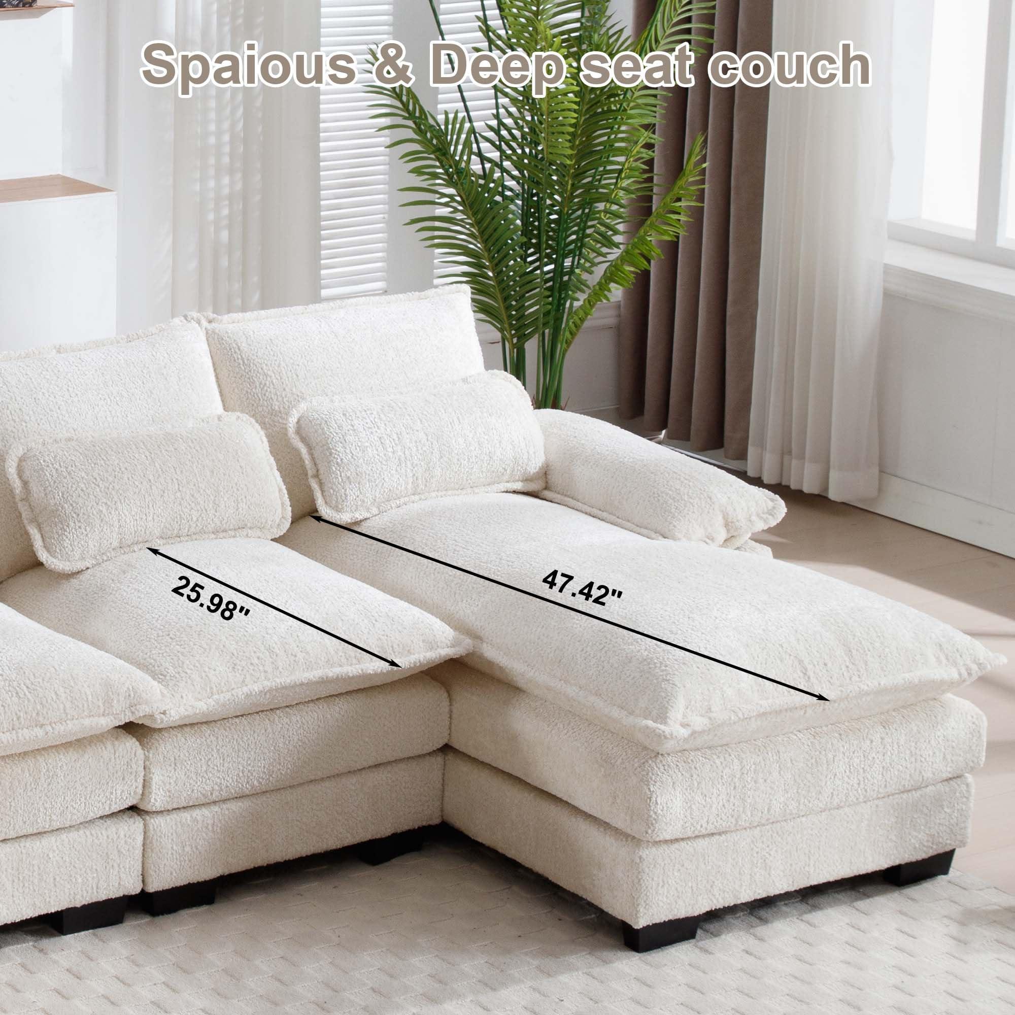 GNIXUU U Shaped Cloud Couch, 110" Chenille Comfy 4 Seat Sectional Couches for Living Room, Modular Sofa Sleeper with Double Chaise & Memory Foam for Apartment(Beige) - Image 3