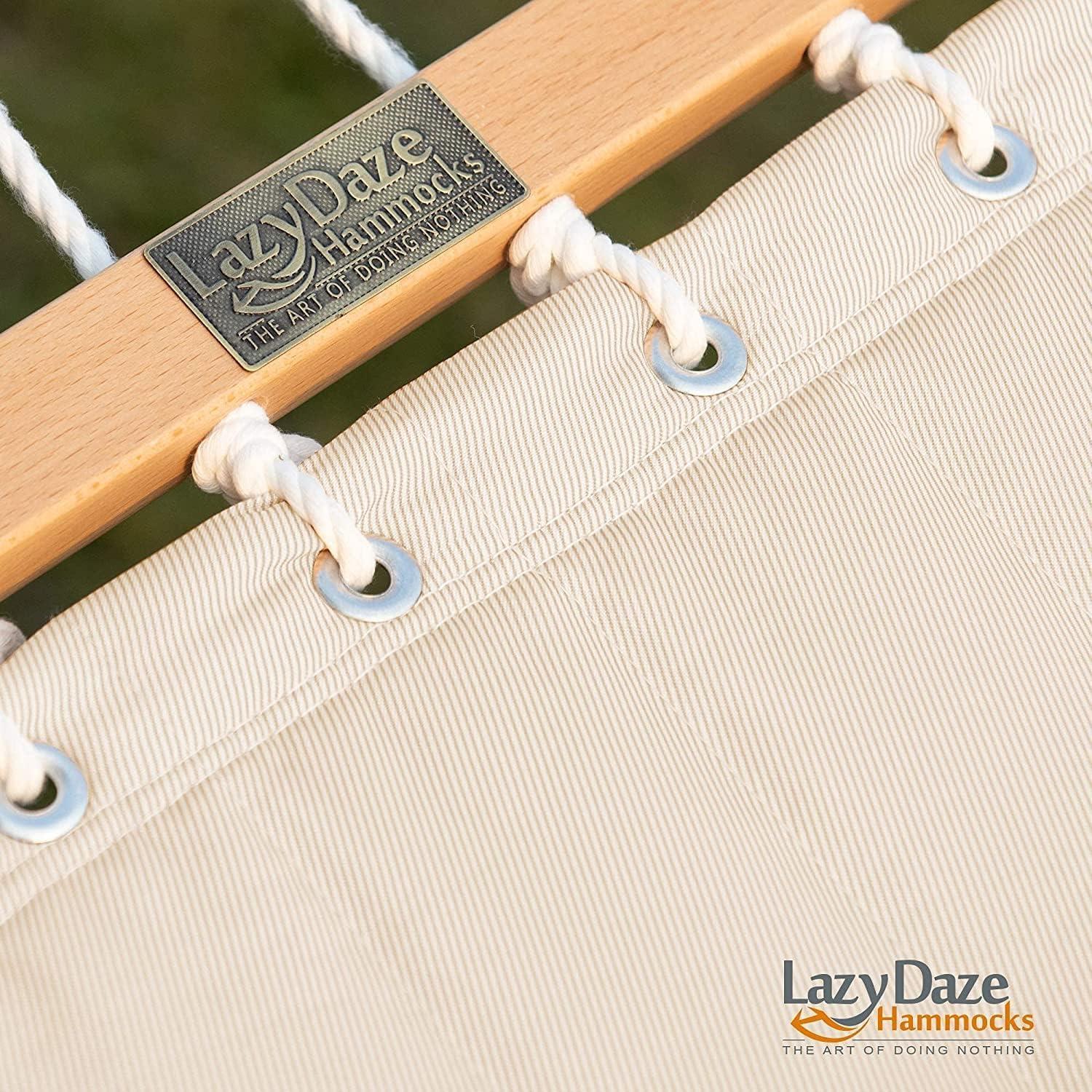 Lazy Daze Hammocks 12 FT Double Quilted Fabric Hammock with Spreader Bars and Detachable Pillow, 2 Person Hammock for Outdoor Patio Backyard Poolside, 450 LBS Weight Capacity, Natural - Image 7