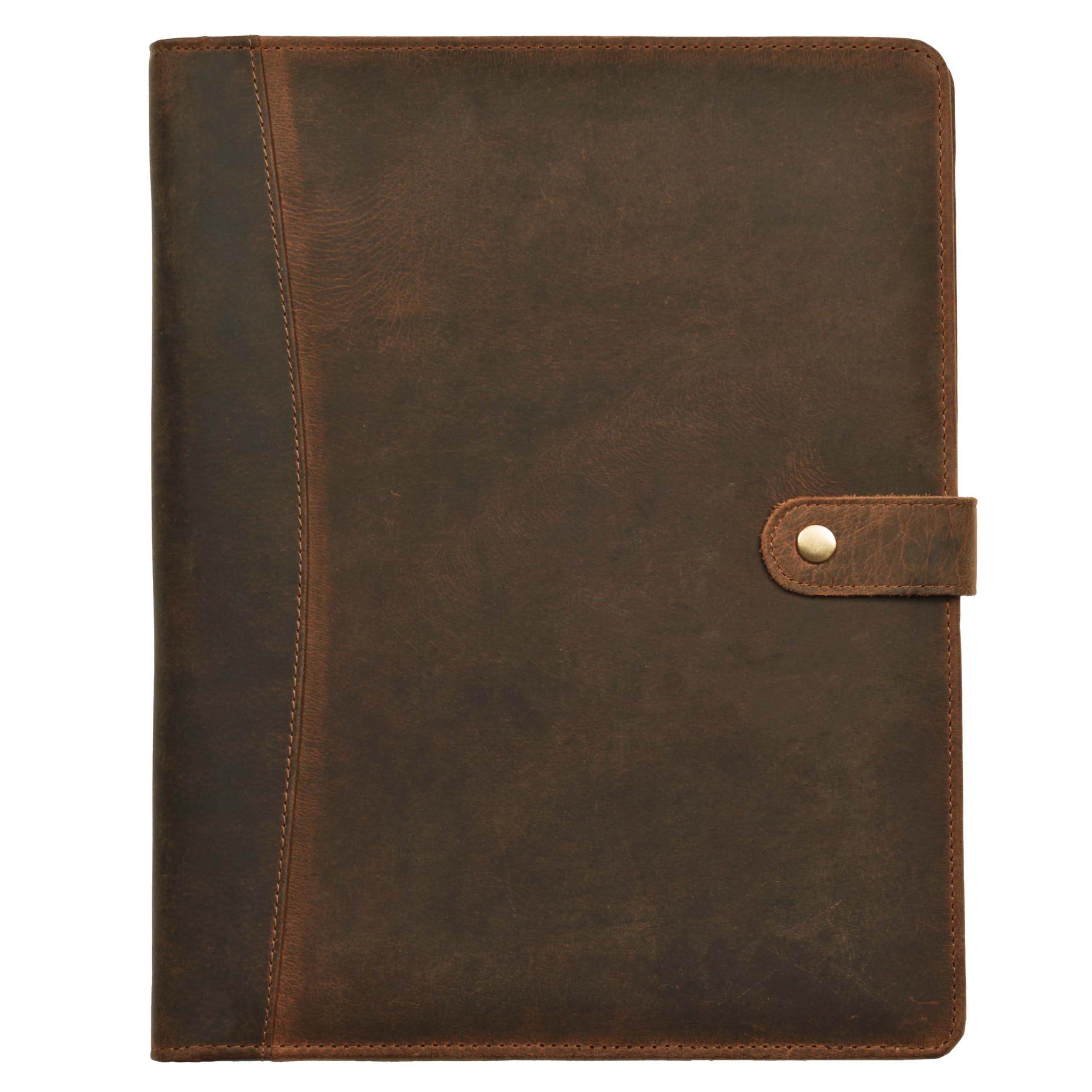 Leather Village Leather Portfolio Organizer - Professional Business Padfolio for Men & Women - Stylish Document Card Holder, Resume Folder, Folio for A4/Letter Size Writing Legal Pad, Brown