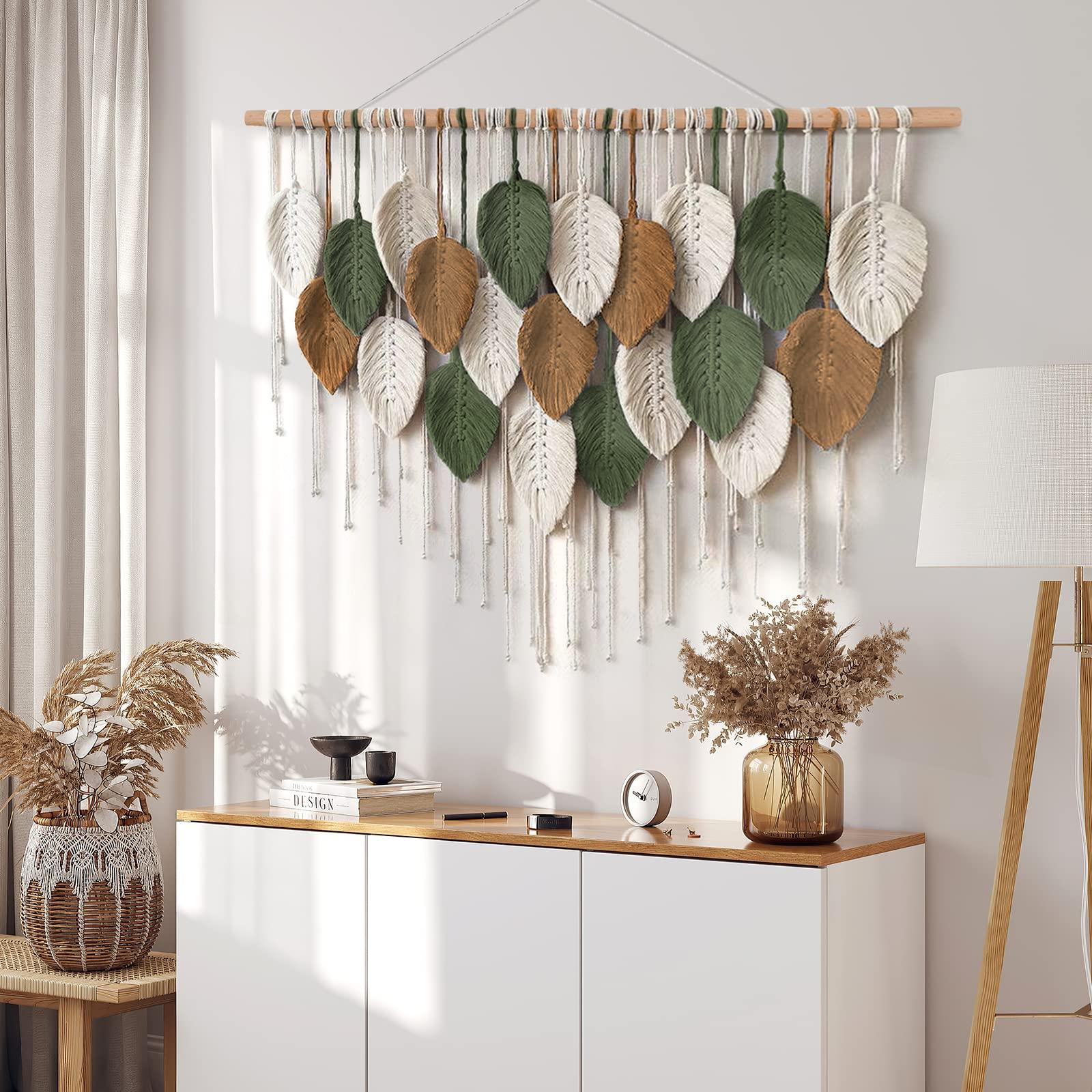 KHOYIME Large Macrame Wall Hanging Boho Woven Tapestry, Chic Home Decor Modern Bohemian Handmade Leaf Feather Wall Art Decorations for Apartment Dorm Living Room Bedroom Nursery Backdrop 39"W X 29.5"L - Image 3