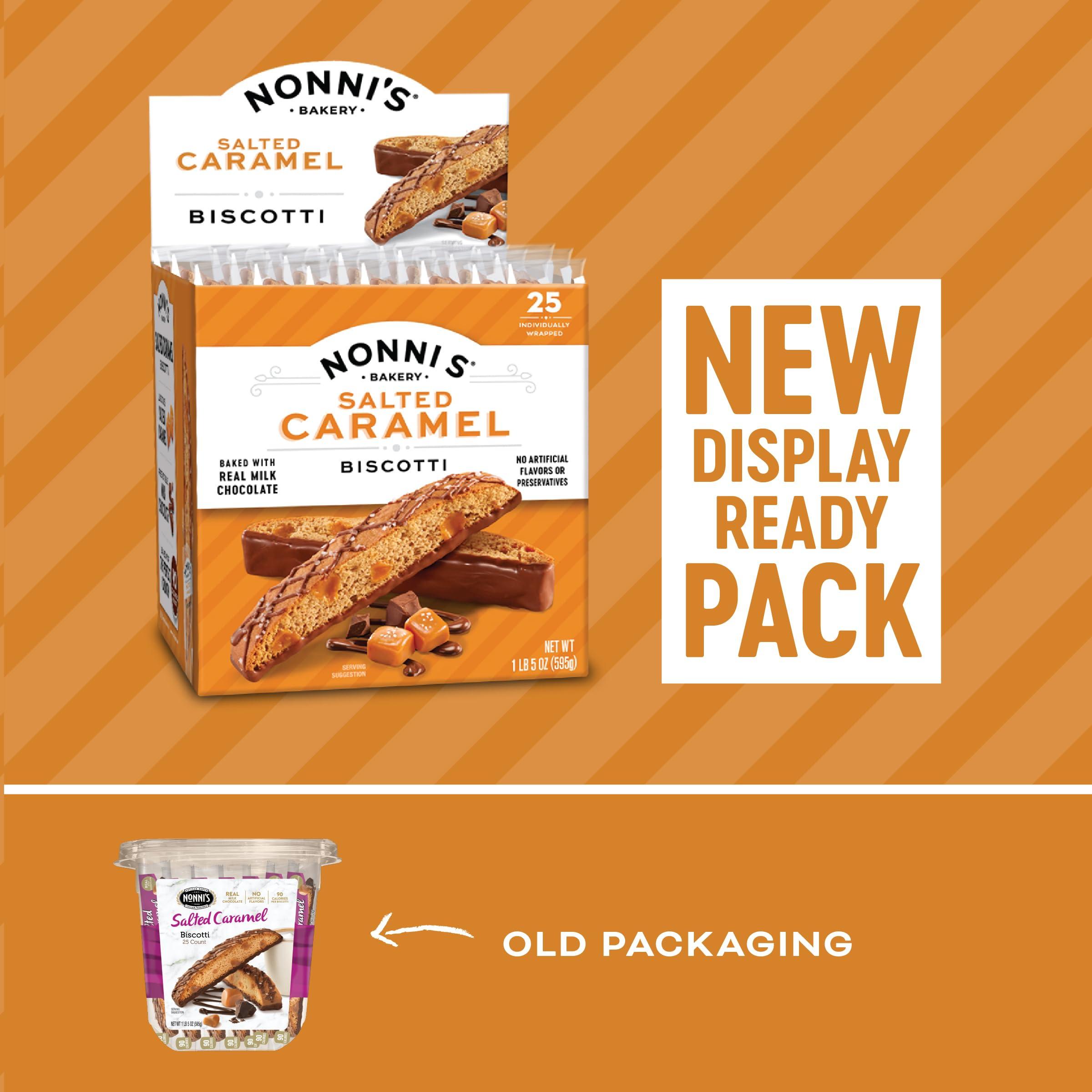 Nonni's Salted Caramel Biscotti Italian Cookies Tub - Biscotti Individually Wrapped Salted Caramel Coffee Cookies - Milk Chocolate & Sea Salt - Kosher - 1lb 5oz, (595g) - Image 3