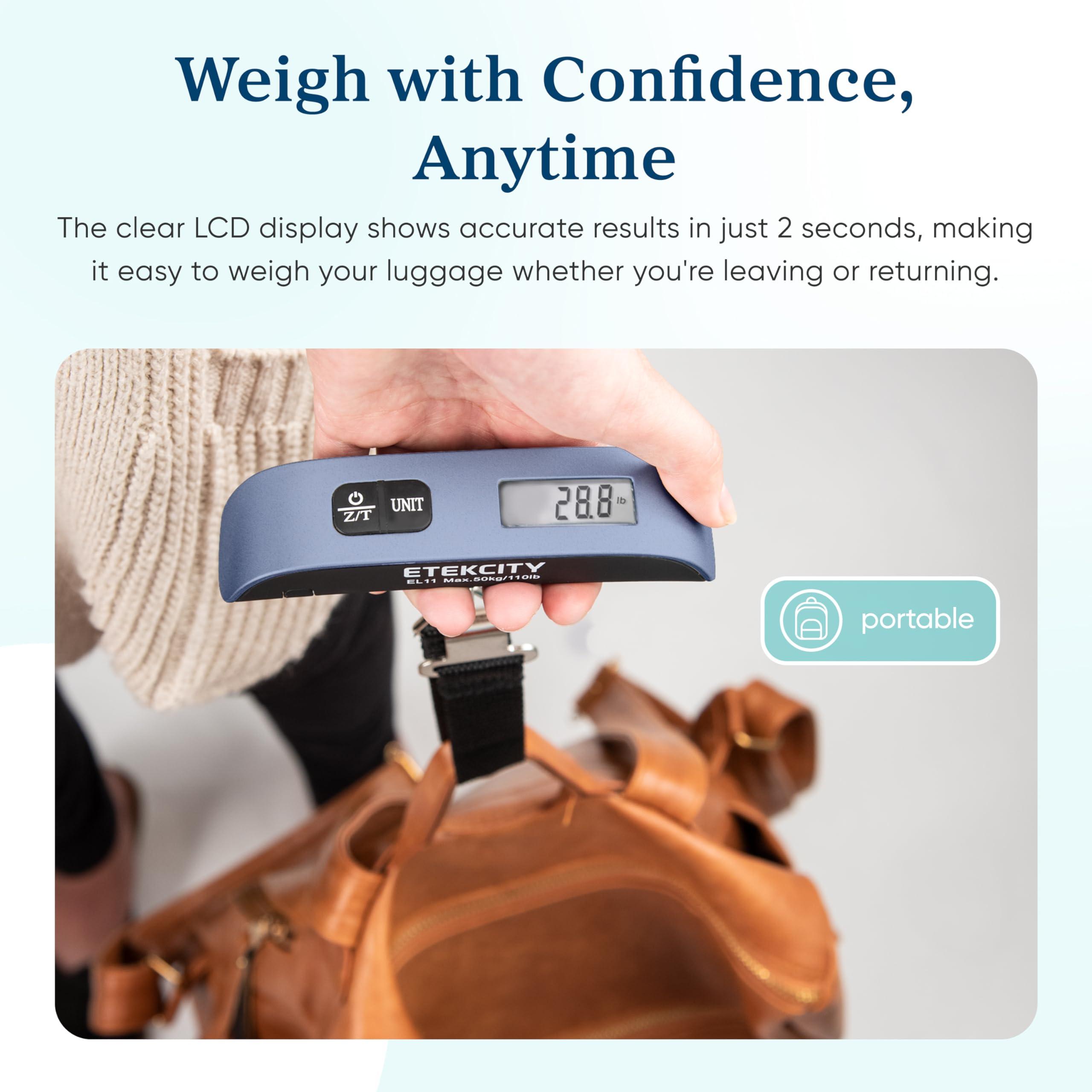 Etekcity Luggage Scale, Travel Essentials, Digital Suitcase Weight Scales for Travel Accessories, Hanging Baggage Scale with Temperature Sensor, Rubber Paint, 110 Pounds, Battery Included, Blue - Image 5