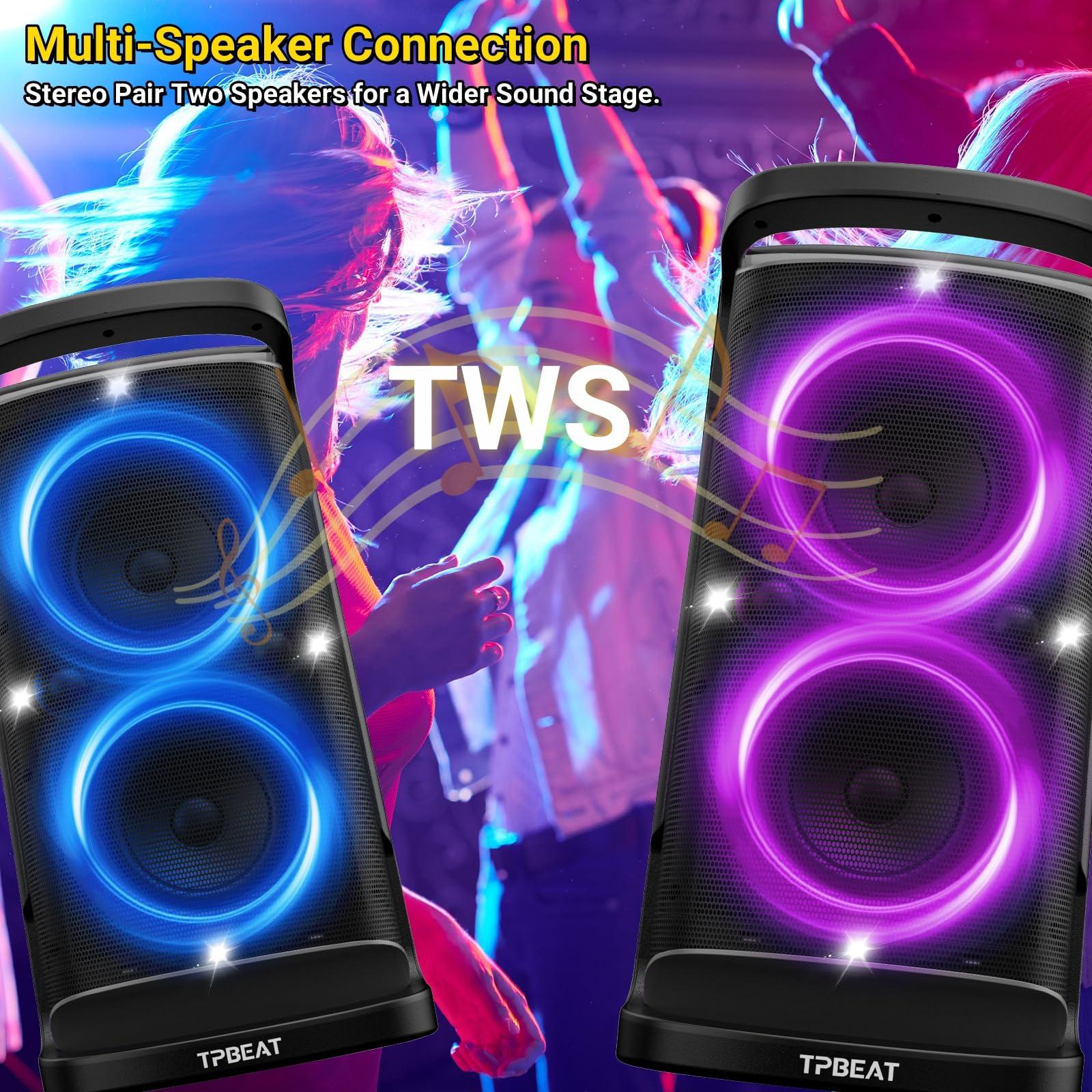QxbJoy Portable Bluetooth Party Speaker: 160W Peak Powerful Loud Sound Deep Bass Wireless Boombox Large Subwoofer 15 Hours Battery Life Fast Charging with Led Light Show for Outdoor Camping Backyard - Image 4