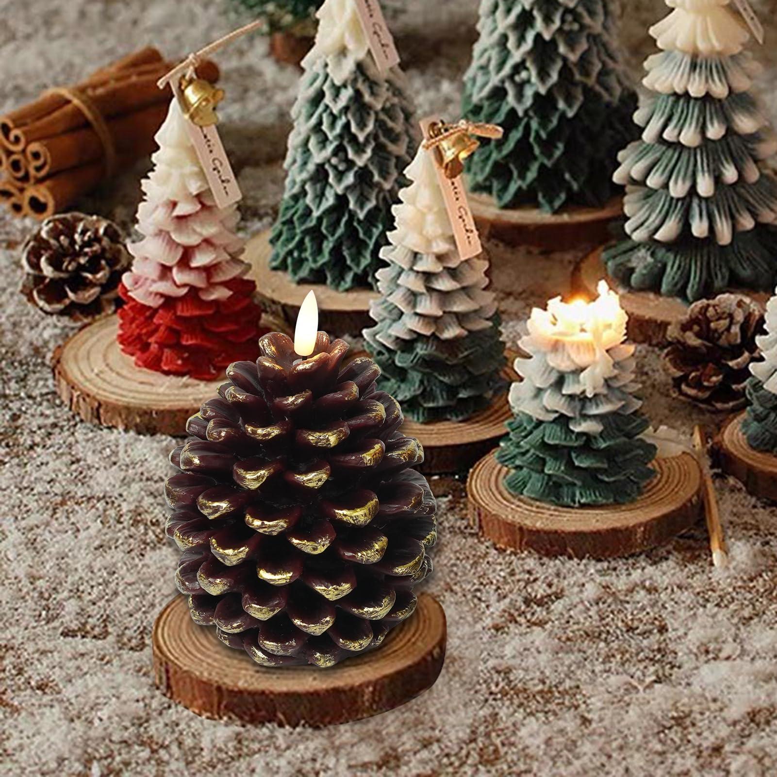 Modiglo LED Pine Cone Candles, Battery Operated Flameless Candles with Timer Unscented Wax Pinecone Candles Brown 2 Pack for Christmas Home Party Decoration(D3.9 x H5.9 Inch) - Image 6