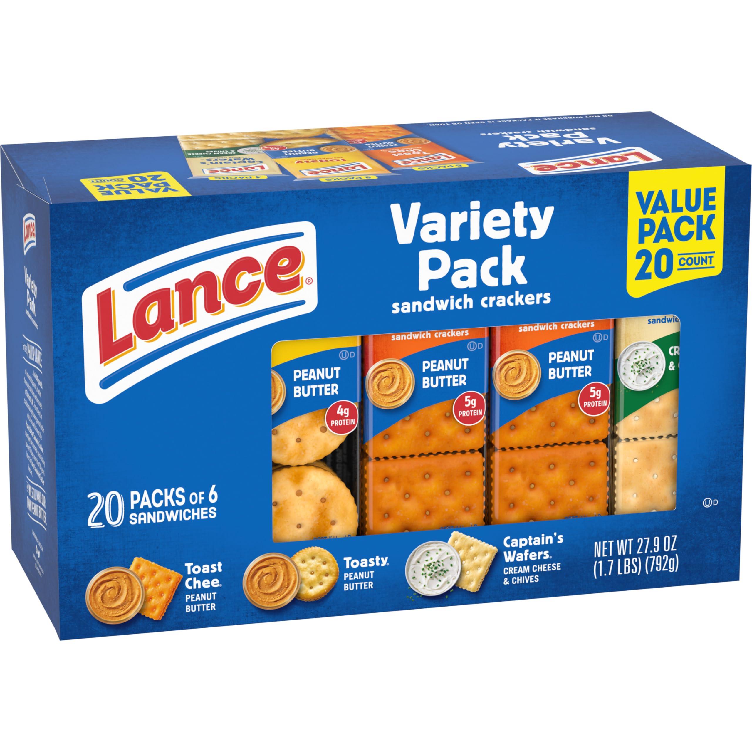 Lance Sandwich Crackers, Variety Pack, 3 Flavors, 20 Individually Wrapped Packs, 6 Sandwiches Each - Image 9