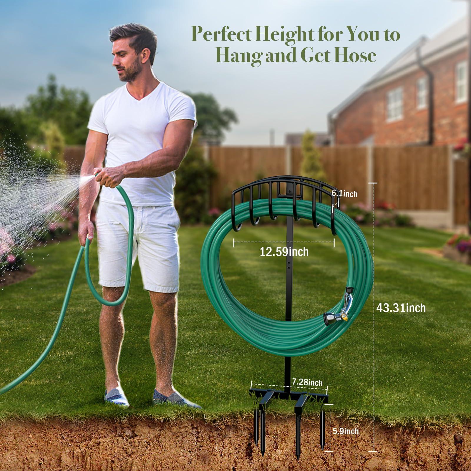 Winpull Garden Hose Holder Detachable Heavy Duty Metal Water Hose Hanger, Freestanding Hose Storage Stand Rack for Outside (Black) - Image 2