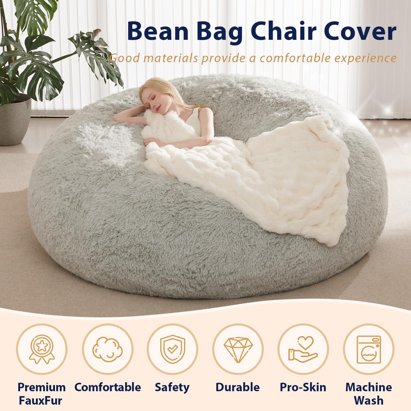 Bean Bag Chair Cover, Waterproof Faux Fur Bean Bag Cover Only(No Filler), 5FT Round Beanbag Chair with Pocket, Big Giant Bean Bags Chairs for Adults Kids Teens, Stuffed Animal Storage - Image 5