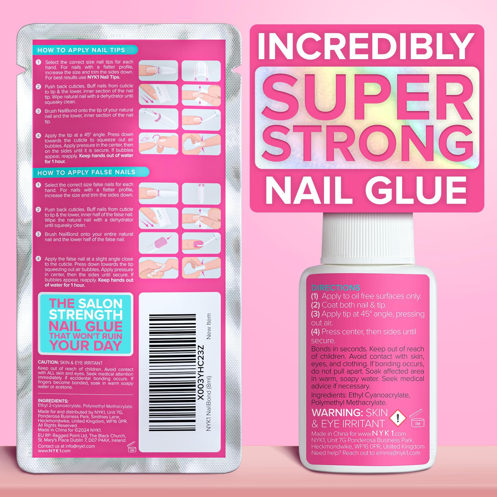 Super Strong Nail Glue for Press On Nails, Nail Tips & Acrylic Nails (8ml) NYK1 NailBond Brush On Glue for Press Ons, Tips & Acrylics - Long Lasting, Maximum Strength, Mess-Free Application - Image 6