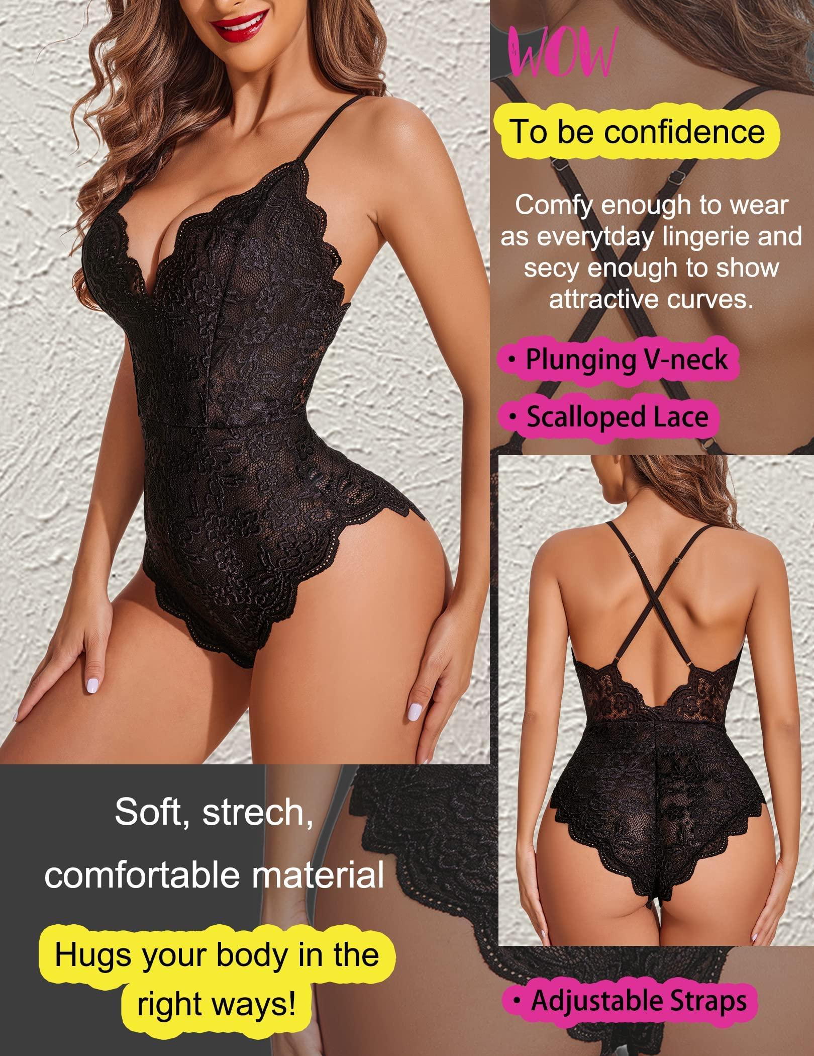 Avidlove Women One Piece Lingerie Deep V Teddy Sexy Lace Bodysuit Snap Crotch Babydoll - Image 6