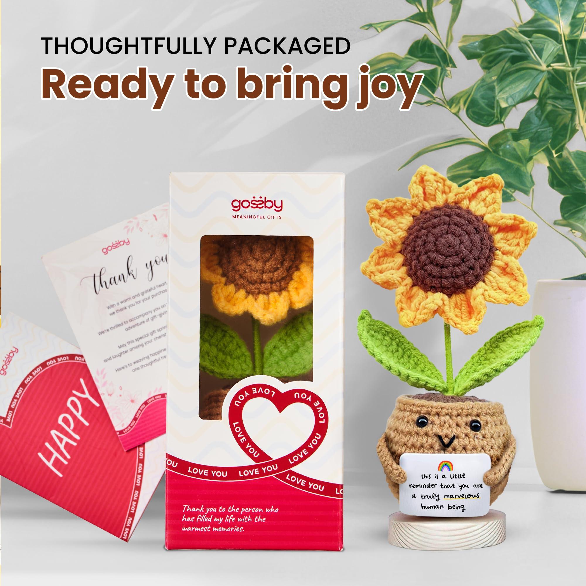 Gossby Positive Sunflower Doll Crochet with Card - This is A Little Reminder - Appreciation Gift for Coworker, Best Friend, Teacher, Sister, Mom - Christmas, Birthday, Thank You Gift for Women, Men - Image 4