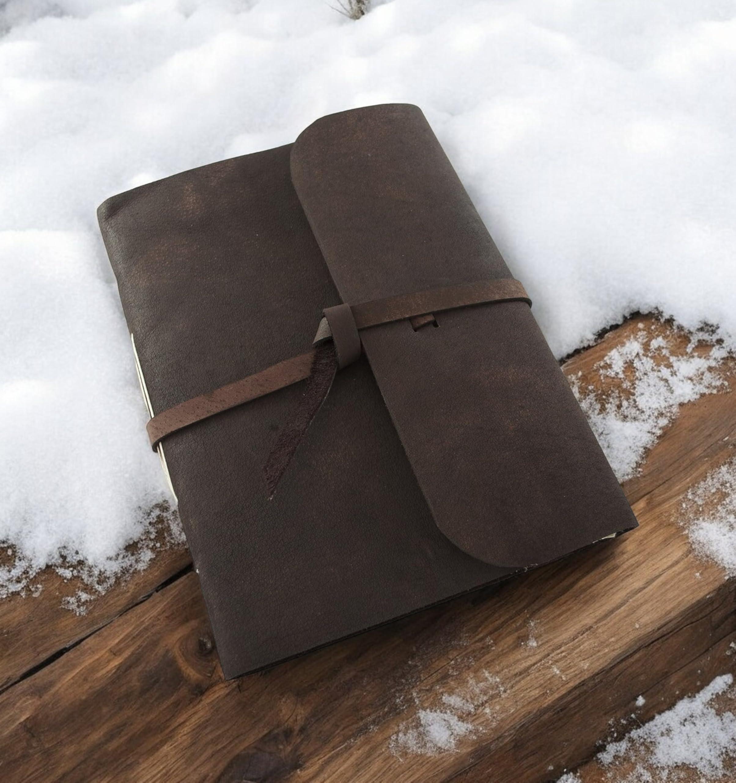 Kathmandu Valley Co. Everest Explorer Vintage Leather Travelling Journal with Rustic Handmade Deckle-edge Lokta Paper, Made in the Himalayas of Nepal, 8x10 inches (Extra Large) - Image 2