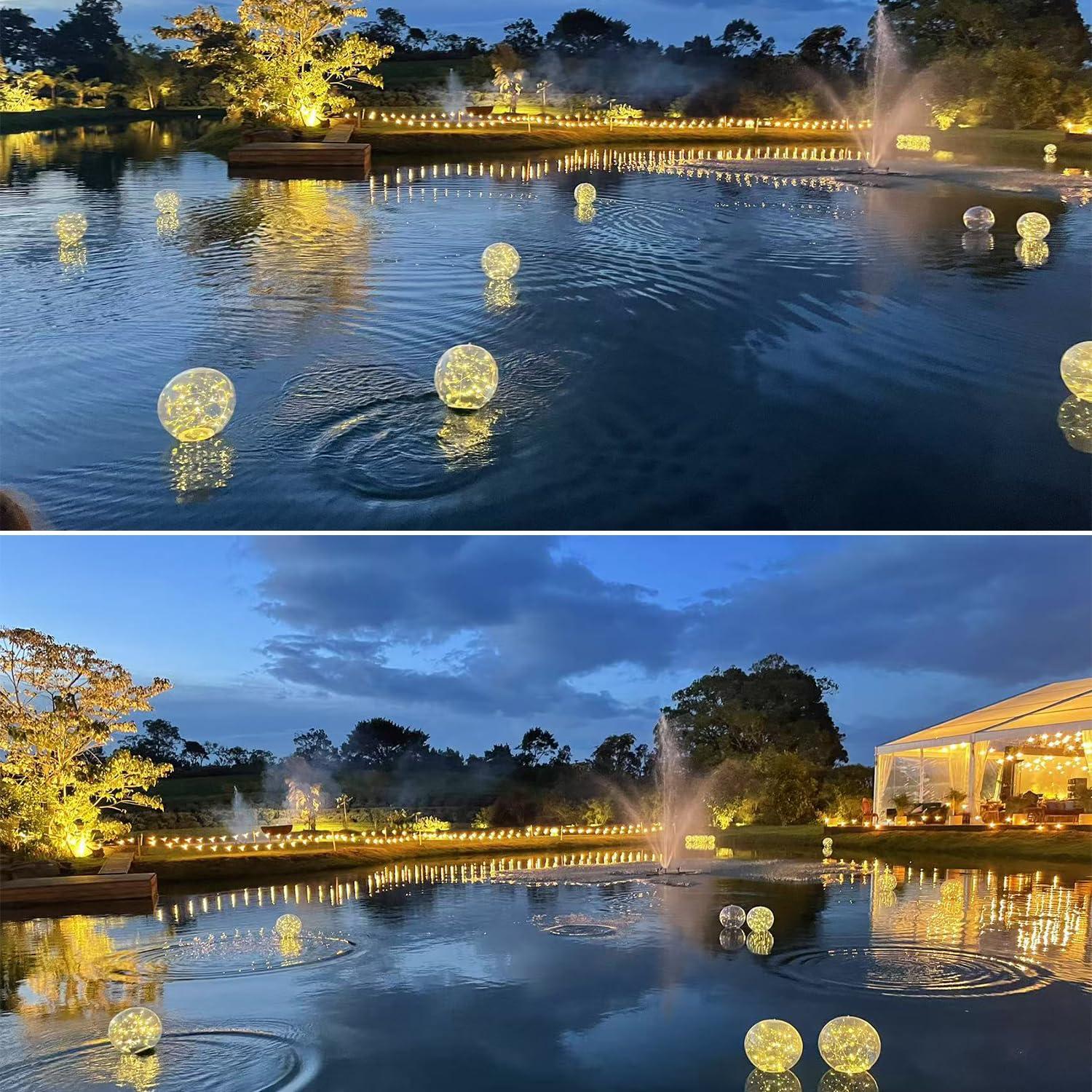 Solar Powered Floating Pool Lights - 14" Inflatable Waterproof Floating Light UP Pool Glow Balls, 3000K Warm-White Led Pool Lights That Float for Party Decorations, Outdoor Patio Detor (2 Pack) - Image 2