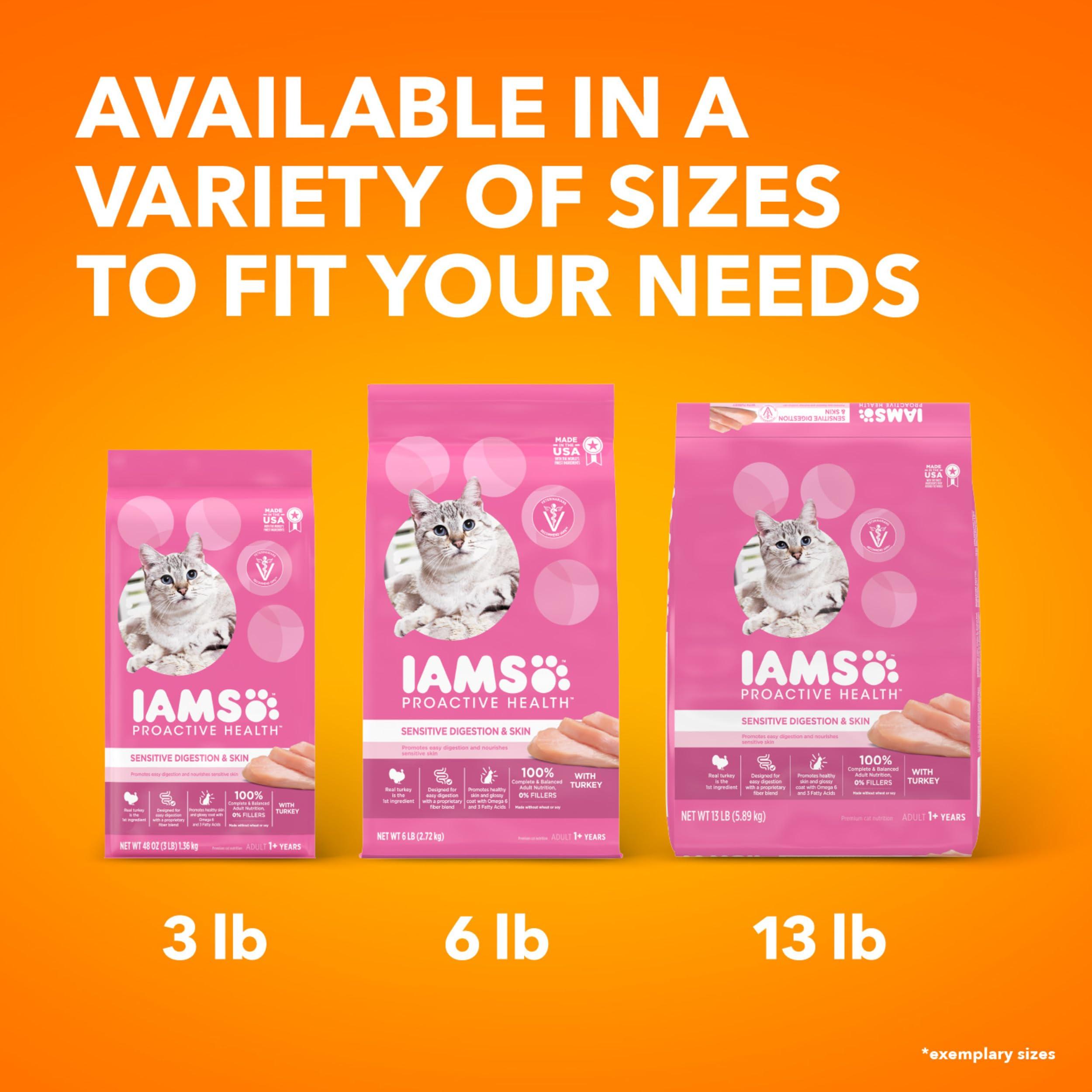 IAMS Proactive Health Adult Sensitive Digestion & Skin Dry Cat Food with Turkey, 13 lb. Bag - Image 12