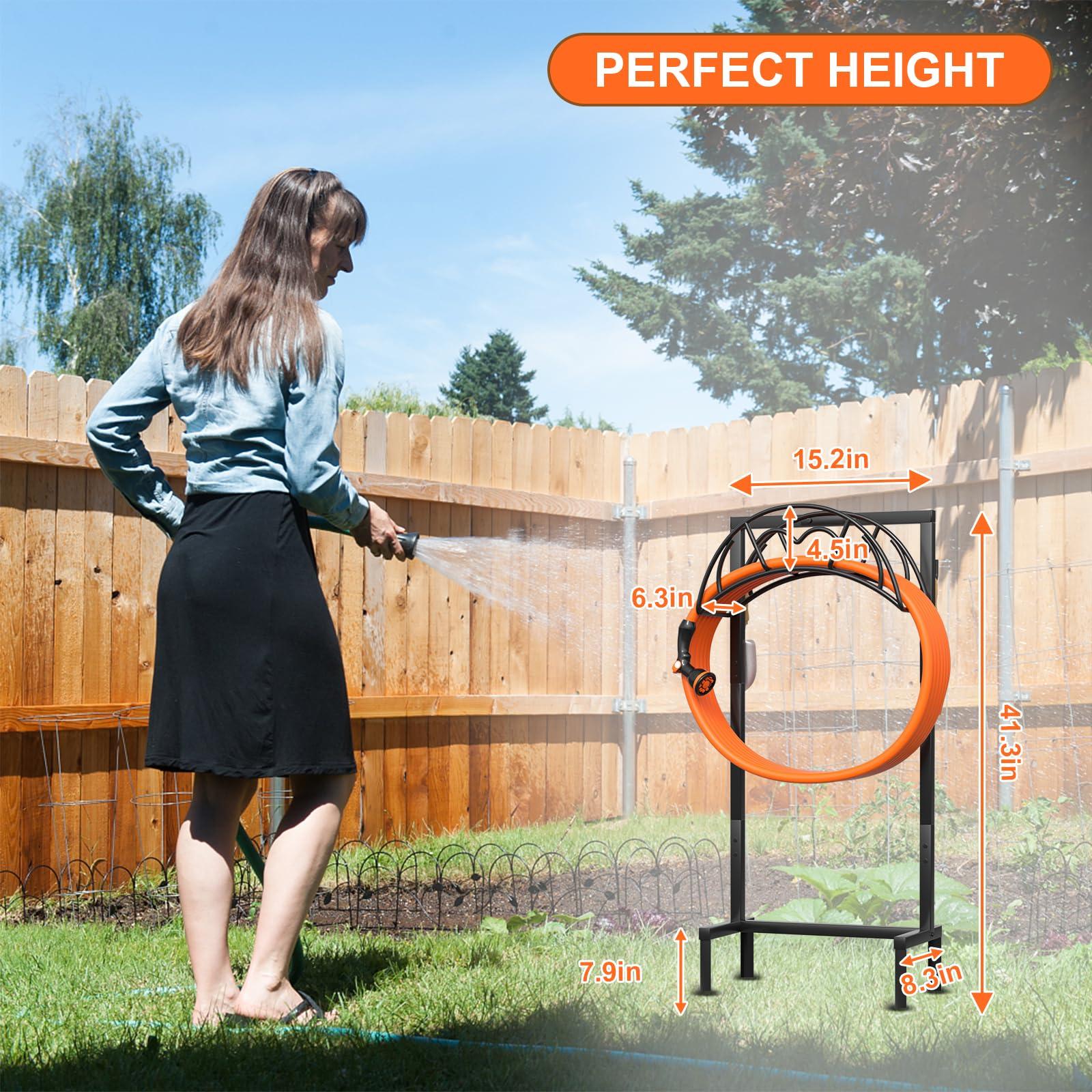 VyGrow Garden Hose Holder, Freestanding Heavy Duty Water Hose Holder for Outside, Upgraded Metal Hose Stand with 4 Spikes, Detachable Garden Hose Storage Hose Reel Rack, Black - Image 2