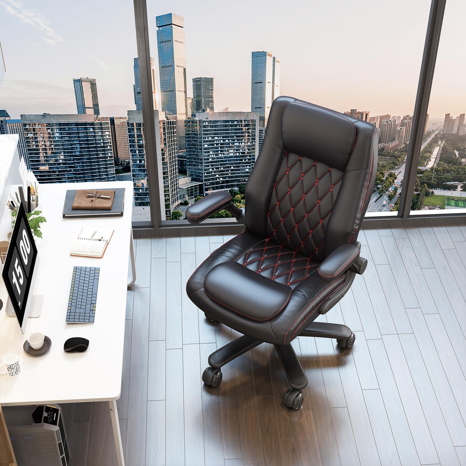 GYI High Back Executive Office Chair, Big and Tall Office Desk Chair 400LBS with Lumbar Support, Flip-up Armrests, Rubber Wheels, Black - Image 2