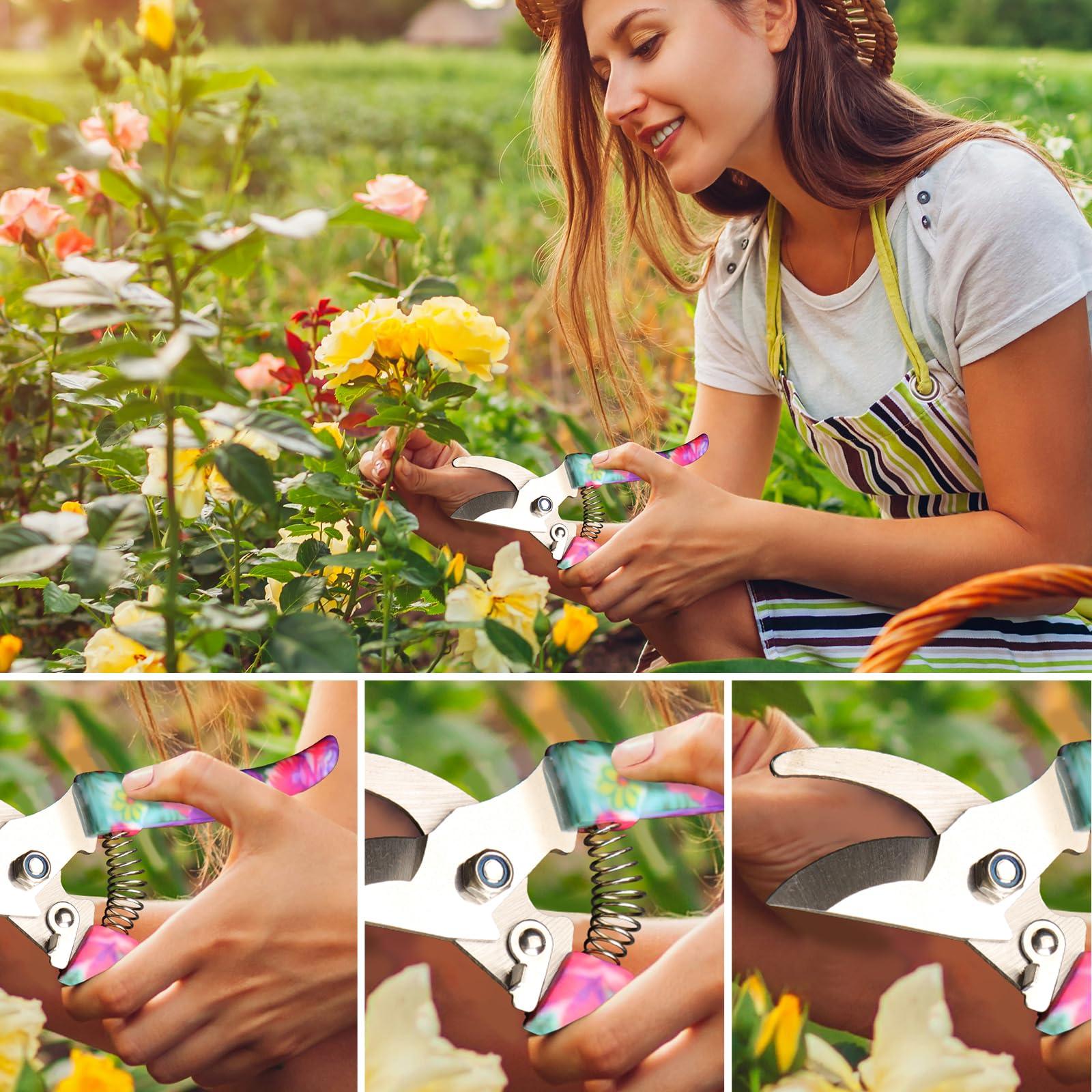 Garden Tools Set, JUMPHIGH 10 Pieces Gardening Tools with Floral Print, Ergonomic Handle Trowel Rake Weeder Pruner Shears Sprayer, Garden Hand Tools with Carrying Case Gardening Gifts for Women Father - Image 5