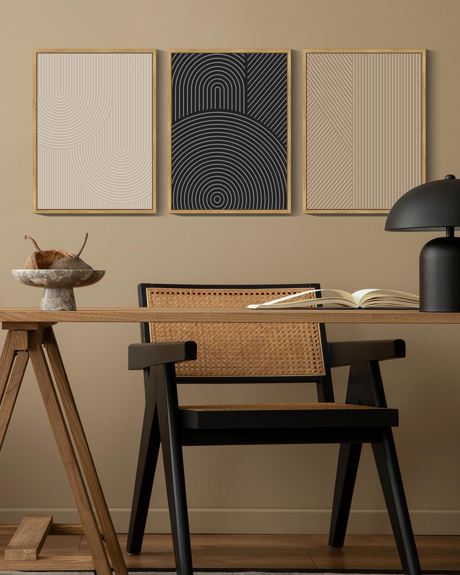 Drsoum Mid-Century Modern Framed Wall Art Minimalist Abstract Boho Neutral Line Wall Decor Geometric Artwork Kitchen Dining Room 11x14in Natural Framed - Image 3