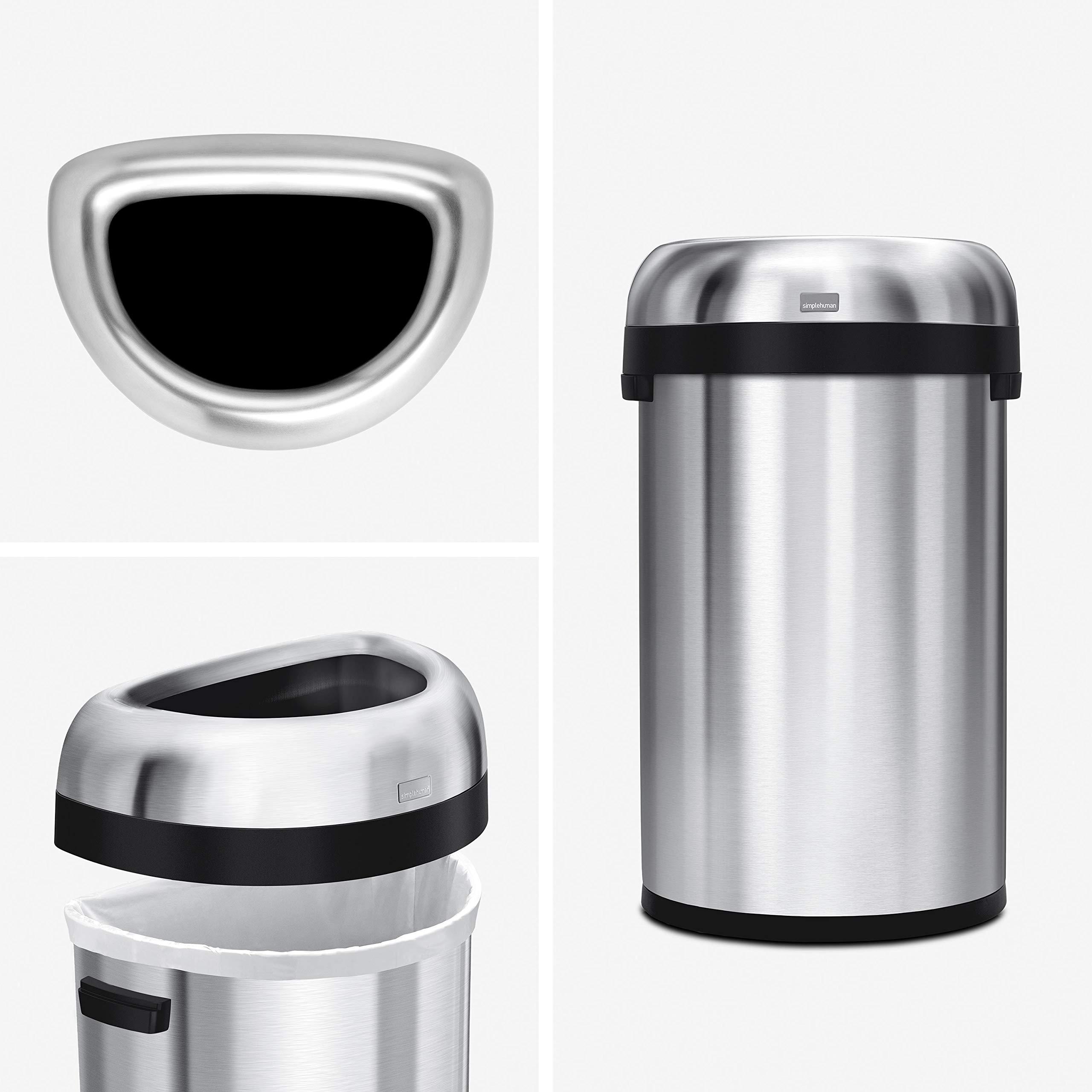 simplehuman 60 Liter / 15.9 Gallon Large Semi-Round Open Top Trash Can Commercial Grade Heavy Gauge, Brushed Stainless Steel - Image 4