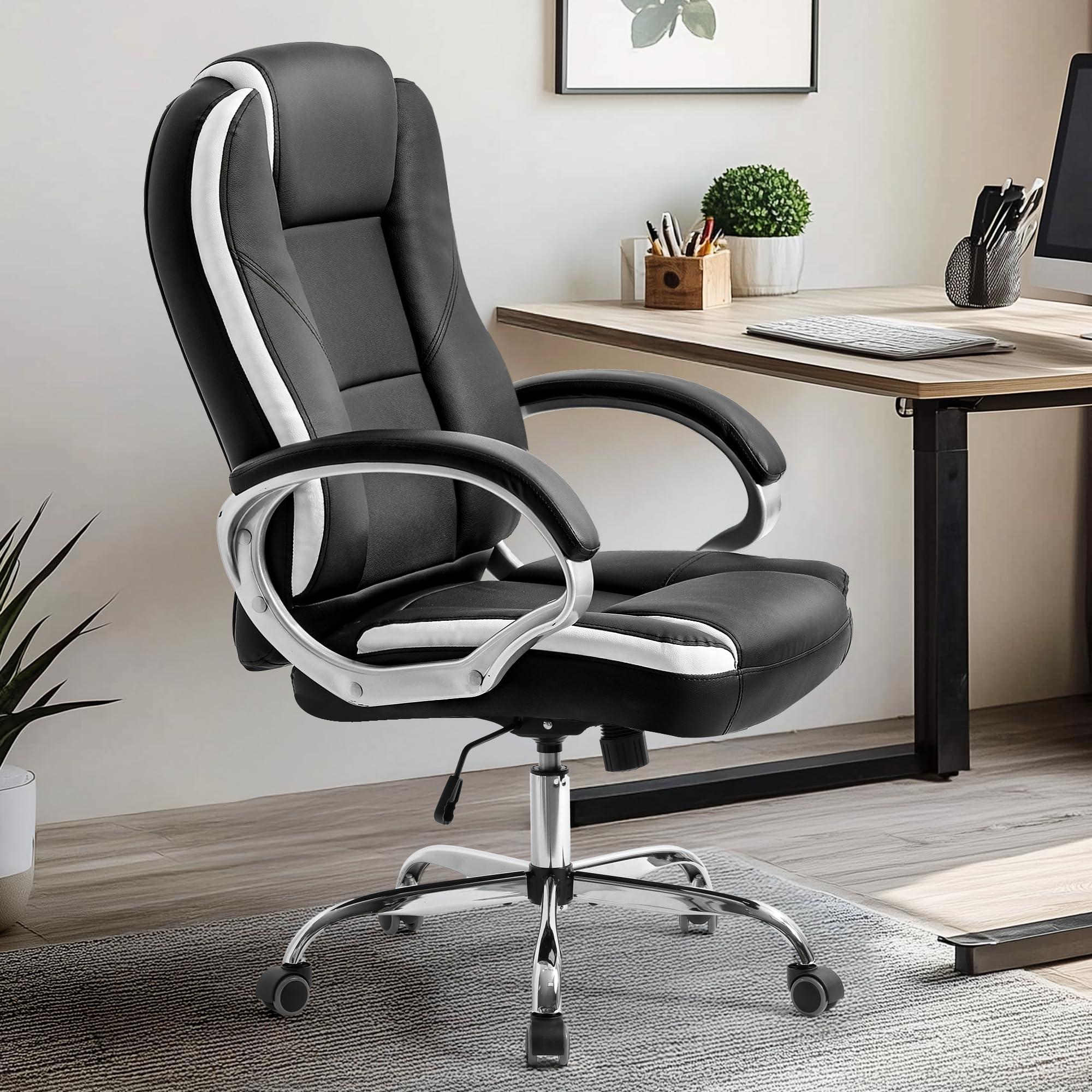NEO CHAIR Office Desk Ergonomic Gaming Chair High Back Adjustable Computer Chair with Wheels and Lumbar Support Comfy Leather Executive Swivel (Black) - Image 2