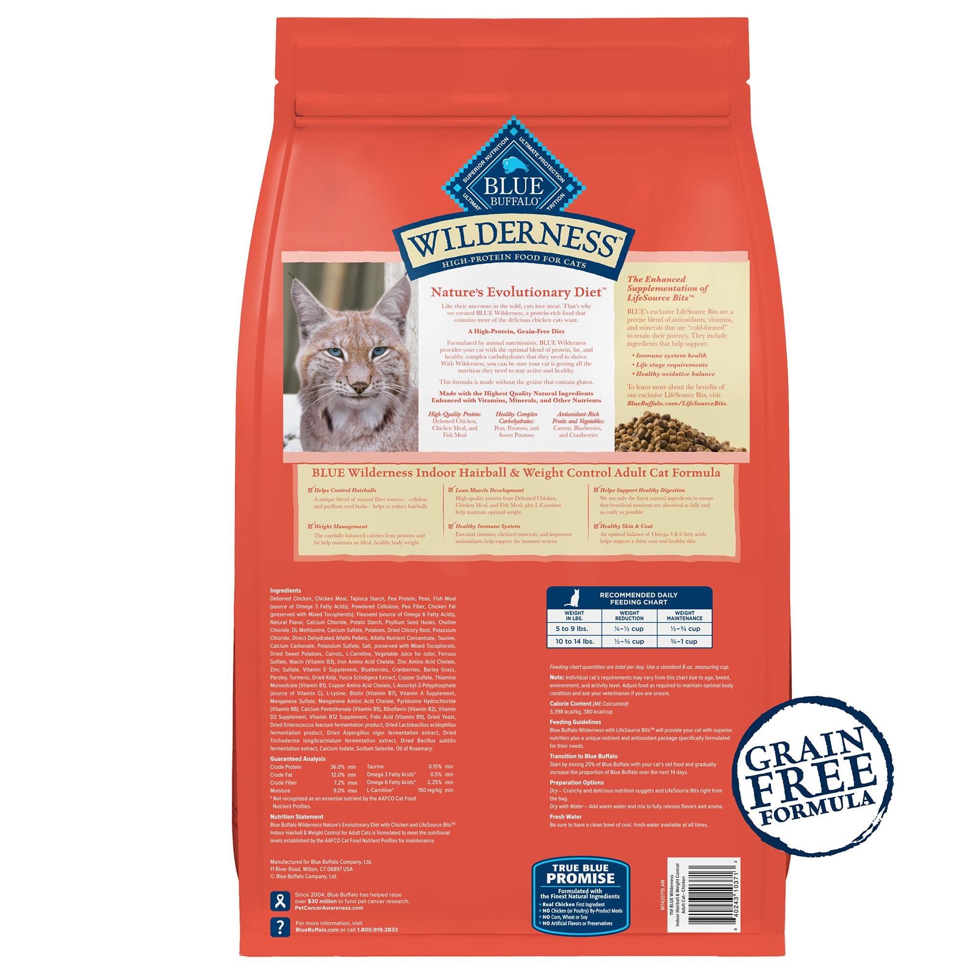 Blue Buffalo Wilderness Adult Indoor Dry Cat Food, Indoor Hairball Control and Weight Control Formula, High-Protein and Grain-Free Diet, Made with Natural Ingredients, Chicken, 11-lb. Bag - Image 2