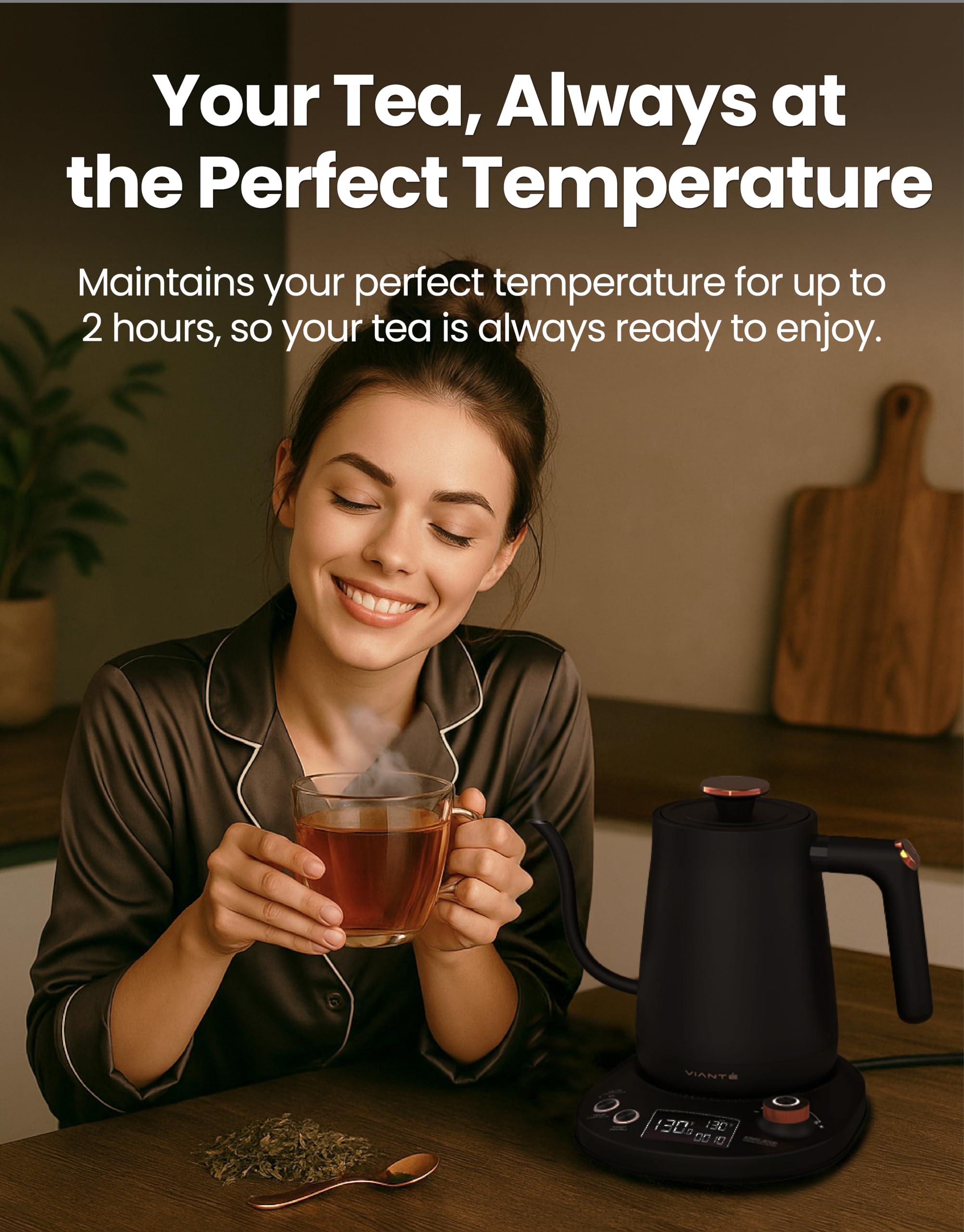 Vianté Electric Gooseneck Kettle with Precise Temperature Control. Pour Over Coffee & Tea Kettle. Boil-Dry Protection & Keep Warm Function. Stainless Steel, BPA-Free. Includes V60#2 Filters. 0.8L - Image 5