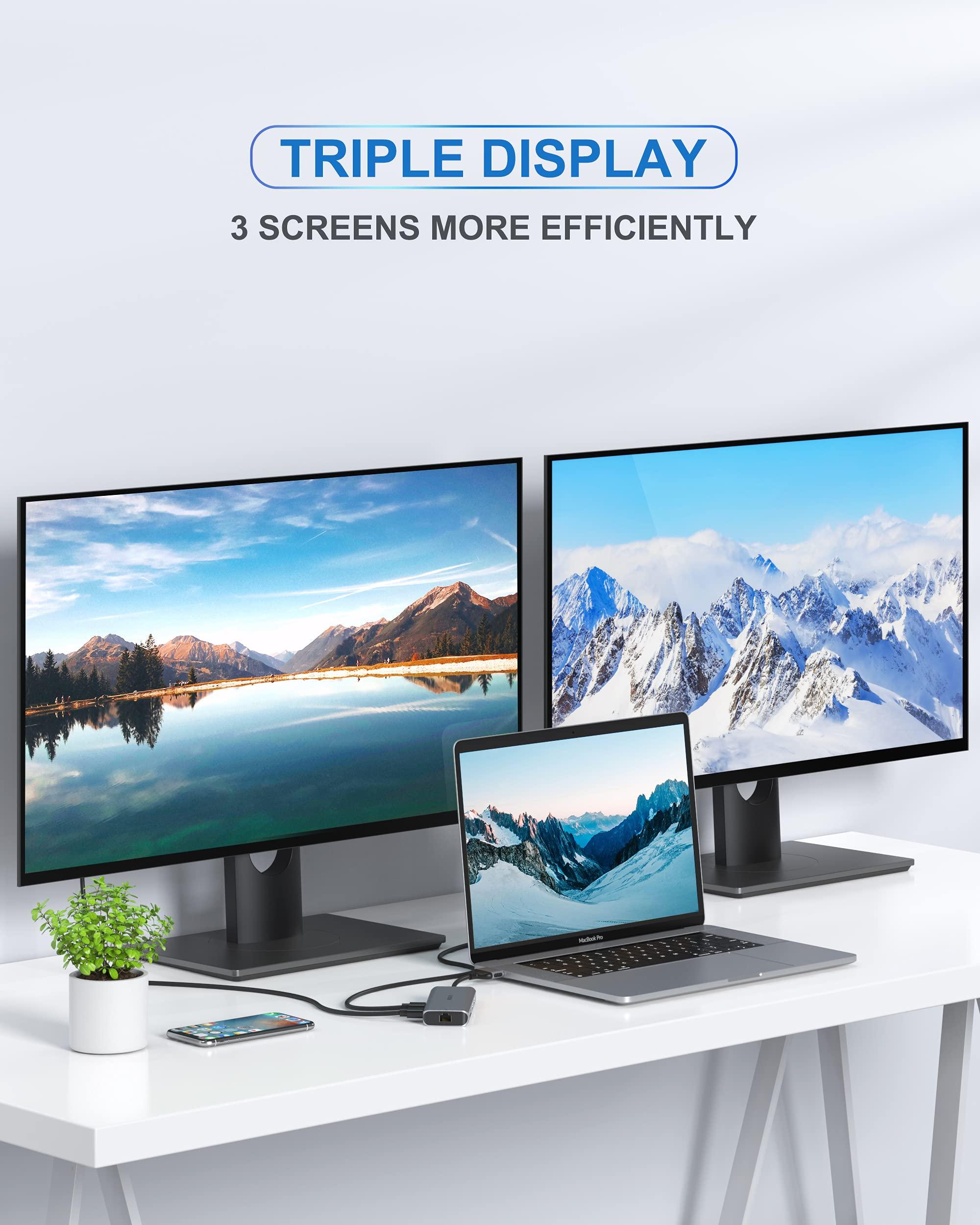 MacBook Pro Docking Station Dual Monitor MacBook Pro HDMI Adapter,9 in 1 USB C Adapters for MacBook Pro Air Mac HDMI Dock Dongle Dual USB C to Dual HDMI Ethernet 3USB SD/TF100W PD - Image 3
