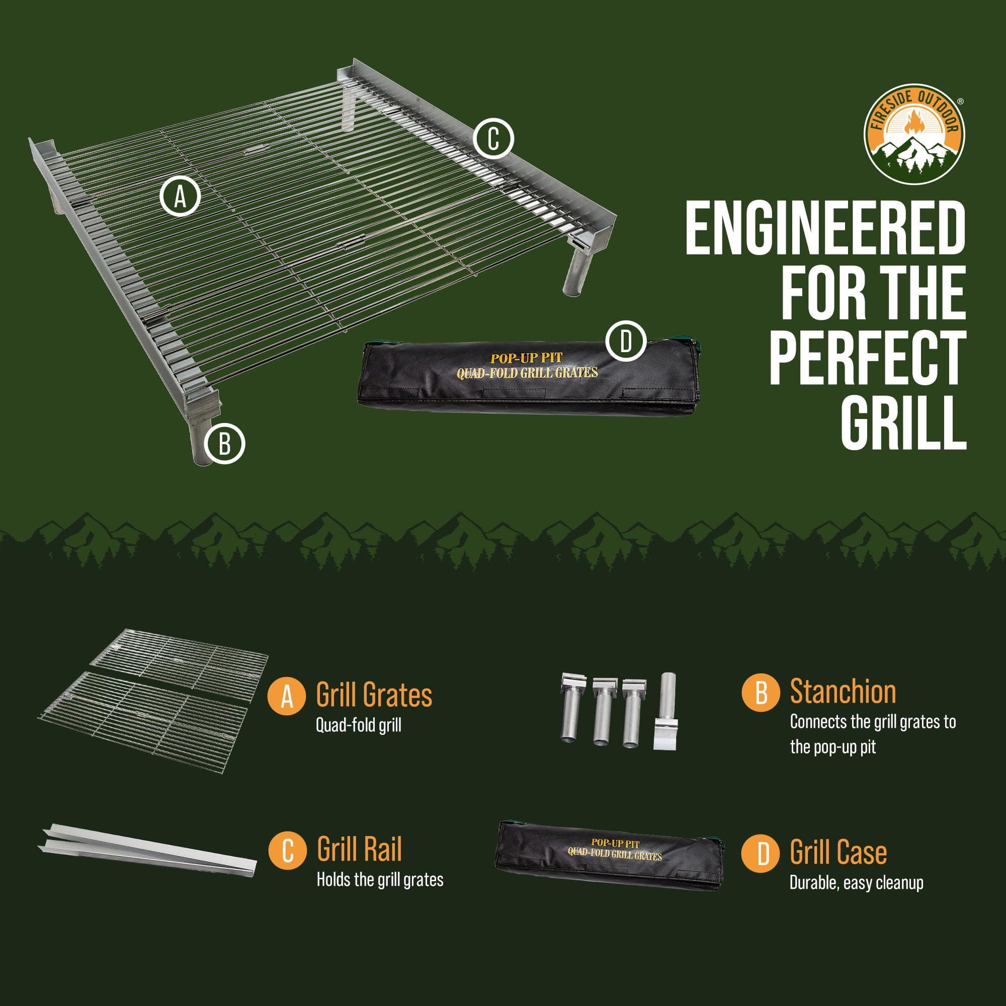 Fireside Outdoor Pop-Up Fire Pit Grilling Grate-Folding Grill Design for Outdoor Cooking, Portable Fire Pit Grill Grates, Camping Cooking, Foldable Campfire Grill Grate- Quad-Fold Folding Grill Grates - Image 3