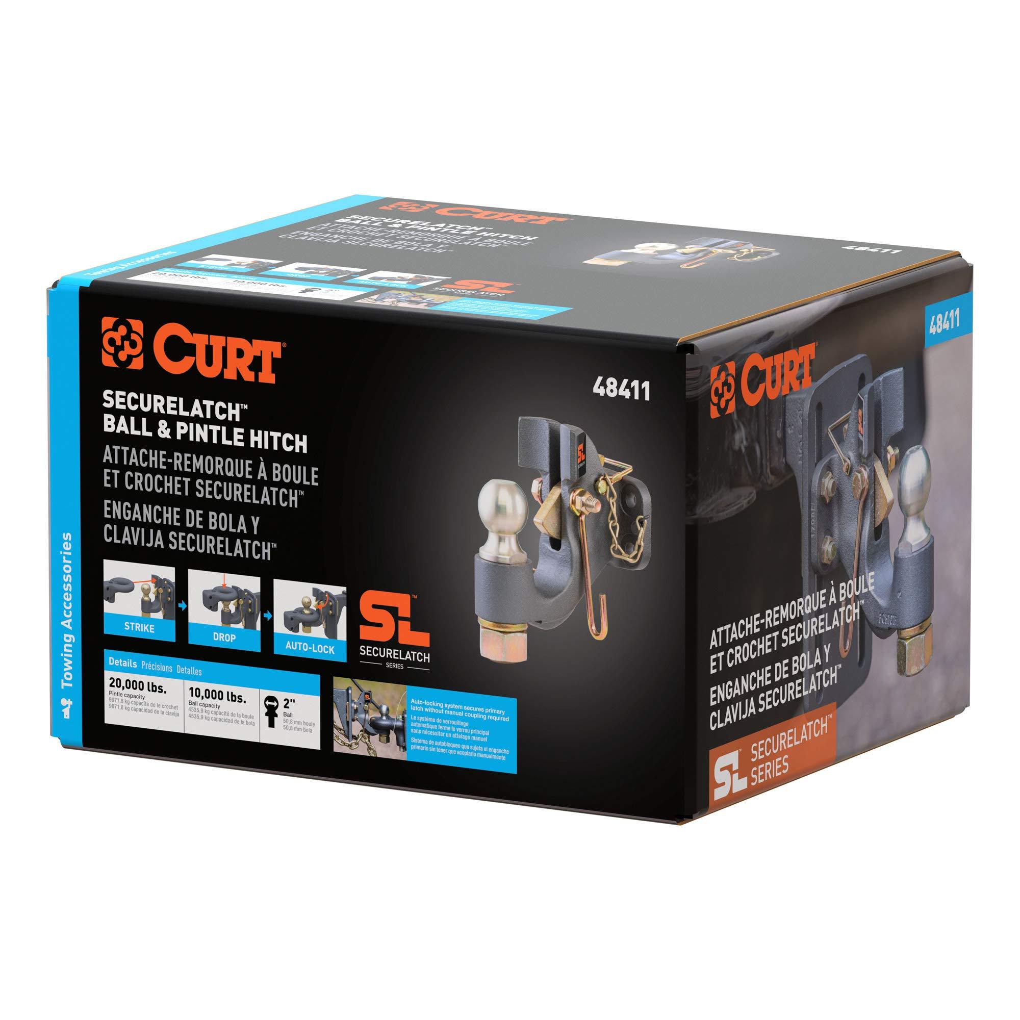 CURT 48411 SecureLatch 2-Inch Ball and Pintle Hitch Hook Combination, 20,000 Pounds, Mount Required, Battleship Grey Finish - Image 9