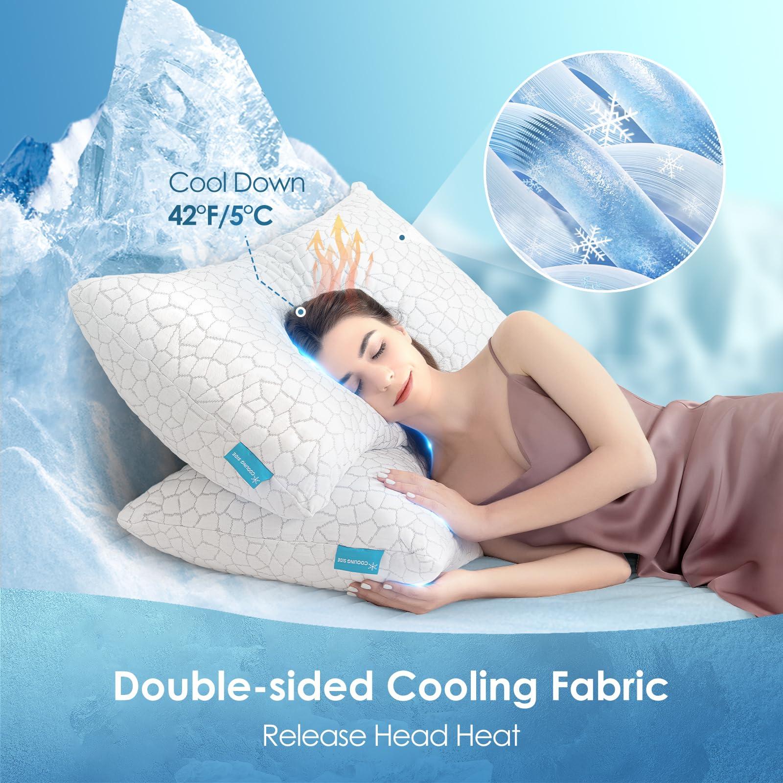 Cooling Pillows Queen Size Set of 2 Shredded Memory Foam Pillows for Side Back Stomach Sleepers, Two-Sided Cool Adjustable Firm or Soft Bed Pillow Luxury Gel Neck Pillow for Neck Shoulder Pain Relie - Image 4