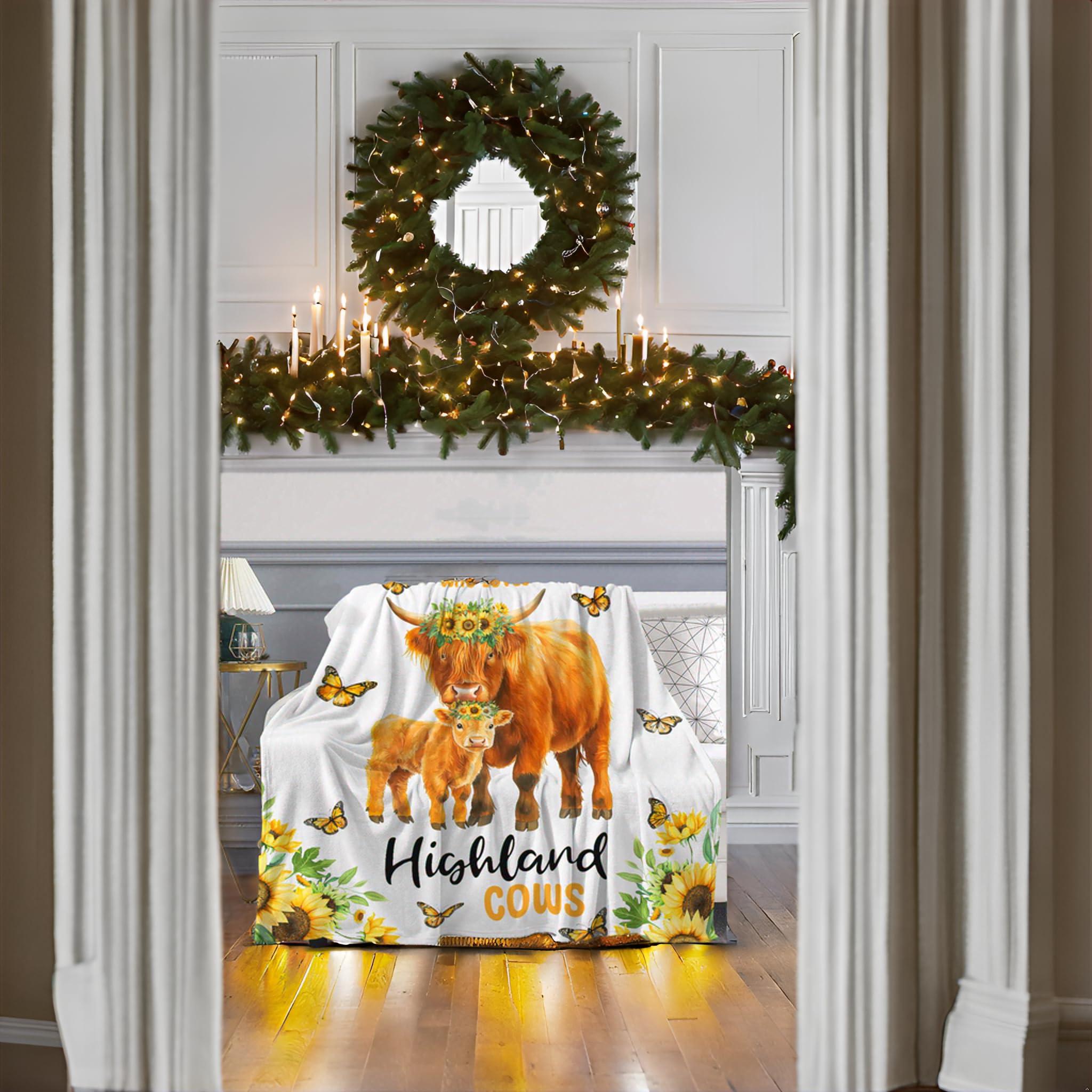 Levens Highland Cow Blanket Gifts Sunflower Cow Print Throw Blankets, Just A Girl Who Loves Highland Cows Soft Flannel Throw Gifts for Women Kids Adults Teens for Couch Sofa Bed Decor 60"X50" - Image 6