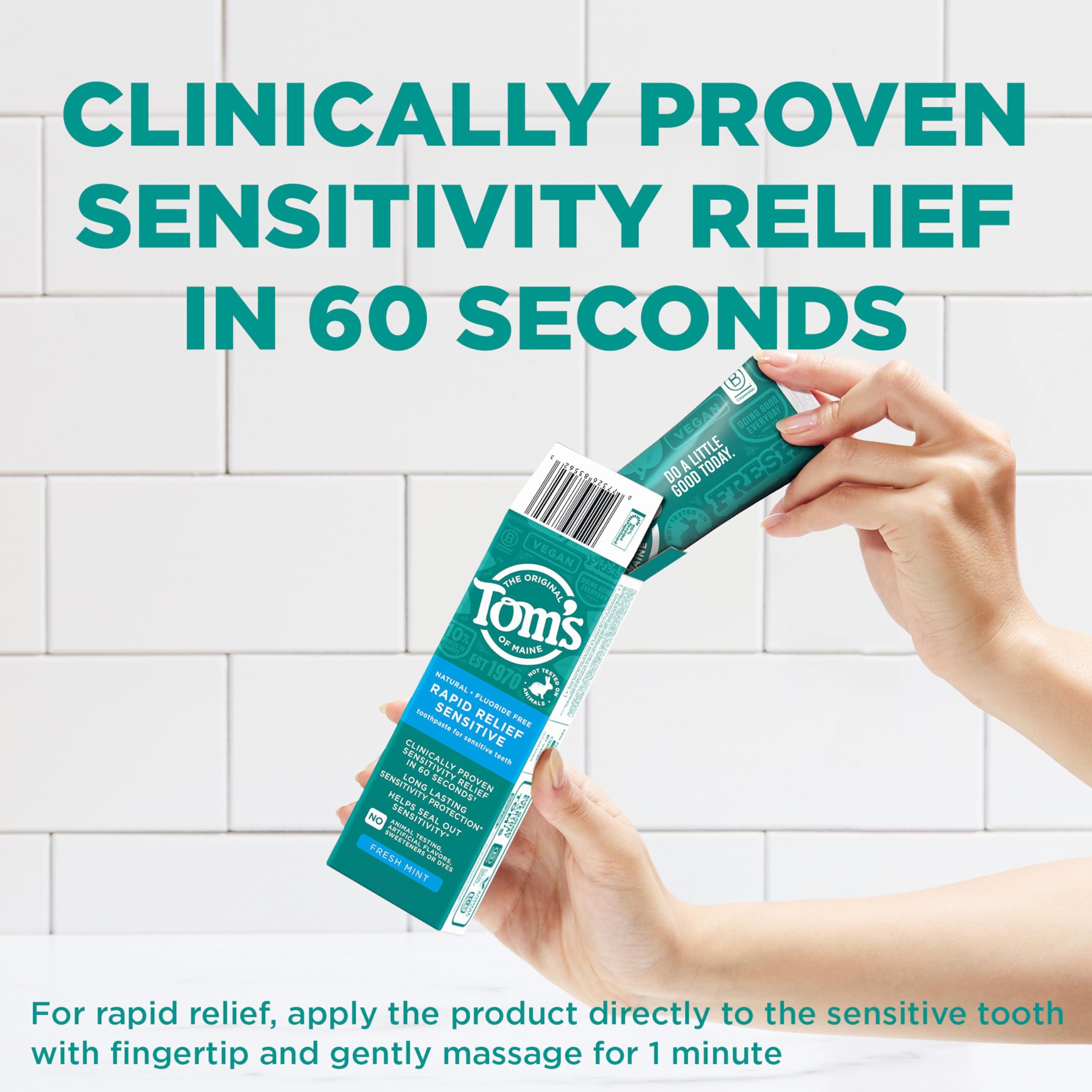 Tom's of Maine Fluoride-Free Rapid Relief Sensitive Toothpaste, Fresh Mint, 4 oz. 3-Pack (Packaging May Vary) - Image 5