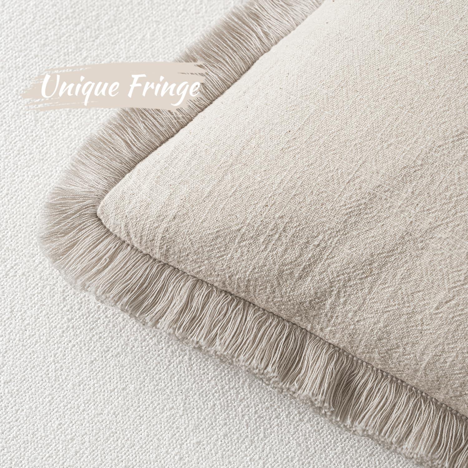 MIULEE Decorative Throw Pillow Covers Neutral Linen Fringe Throw Pillows Set of 2 Natural Beige Boho Farmhouse Cushion Covers with Tassels for Couch Sofa Bed Living Room Spring Home Decor 20x20 Inch - Image 4