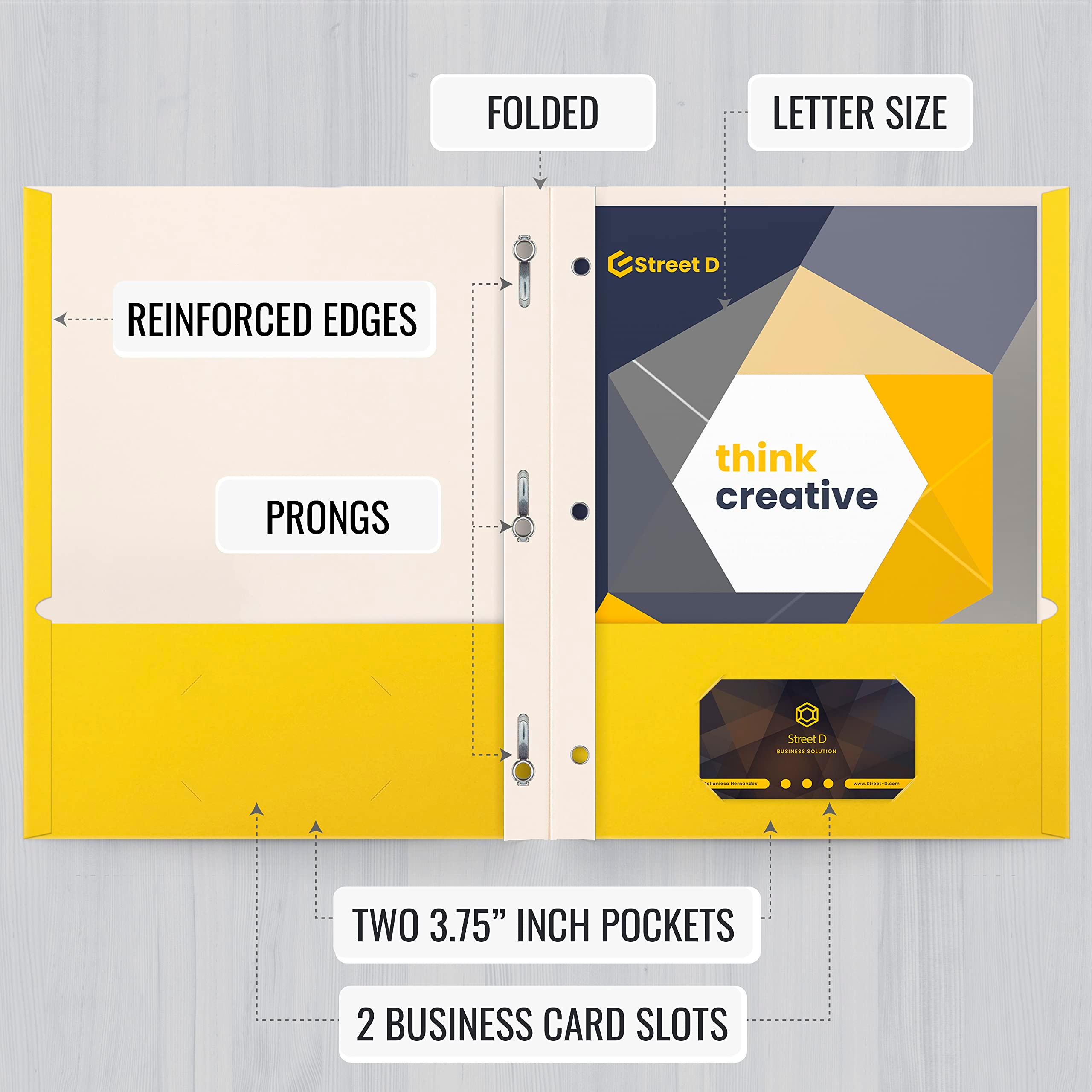 Better Office Products Yellow Paper 2 Pocket Folders with Prongs, 50 Pack, Matte Texture, Letter Size Paper Folders, 50 Pack, with 3 Metal Prong Fastener Clips, Yellow - Image 4