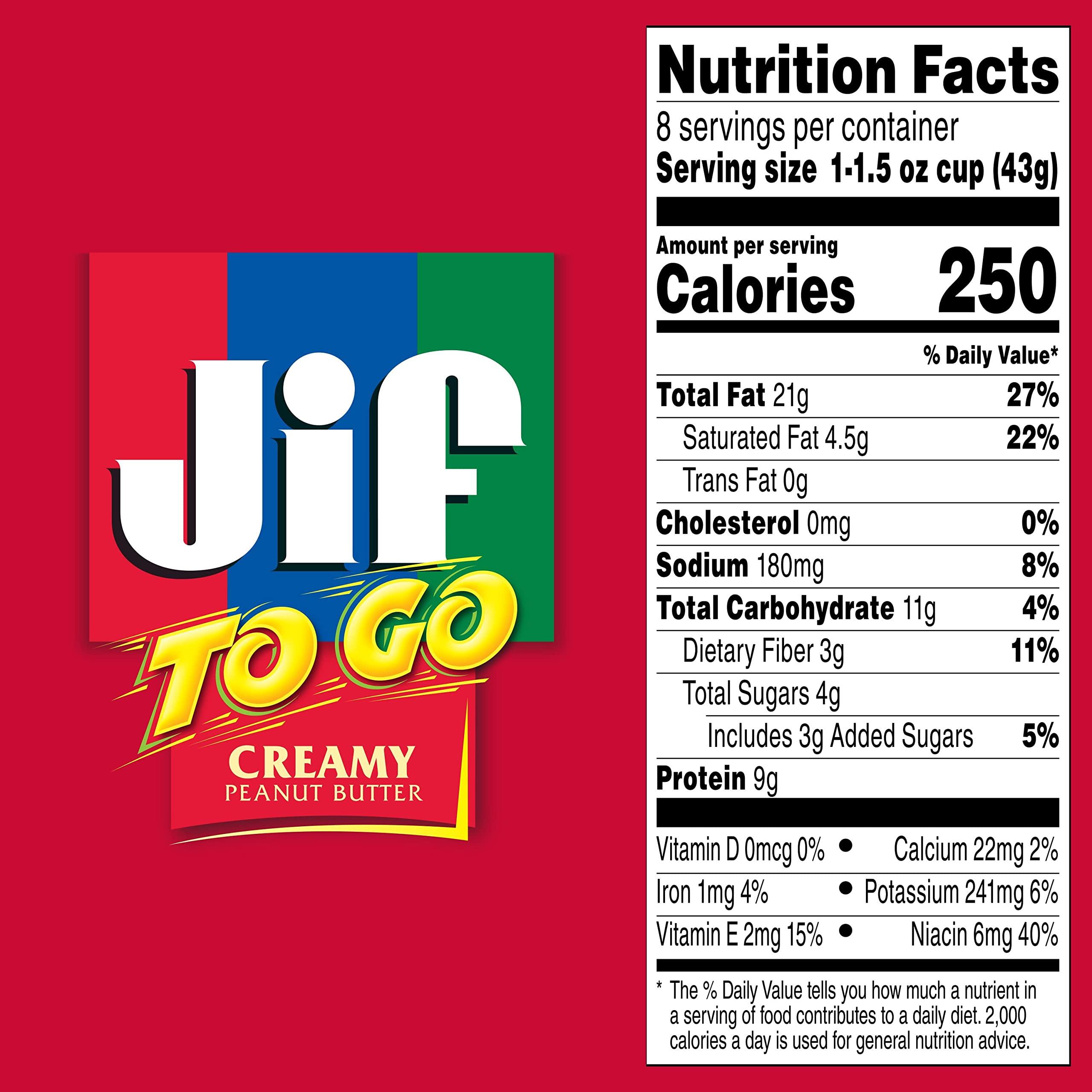 Jif To Go Creamy Peanut Butter, 8- 1.5 Ounce Cups, Smooth and Creamy Texture, Snack Size Packs - Image 2