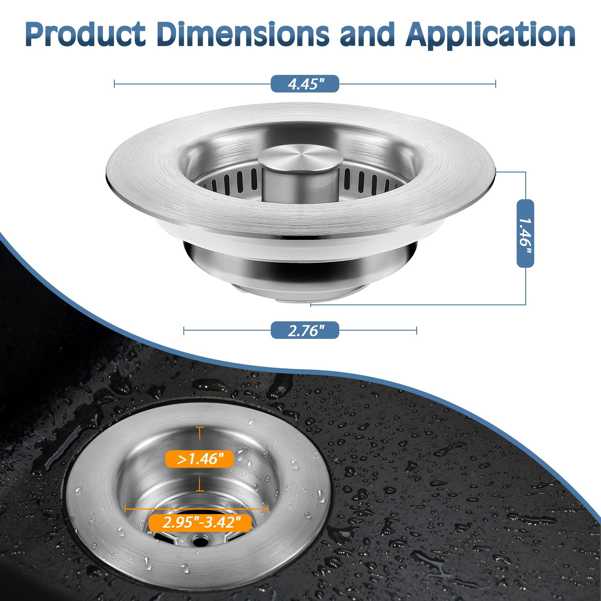 Kitchen Sink Drain Strainer 3 in 1, 304 Stainless Steel Pop Up Sink Stopper, Anti-Clogging Sink Drain Strainer for US Standard Kitchen Drain (SUS304 Brushed) - Image 2