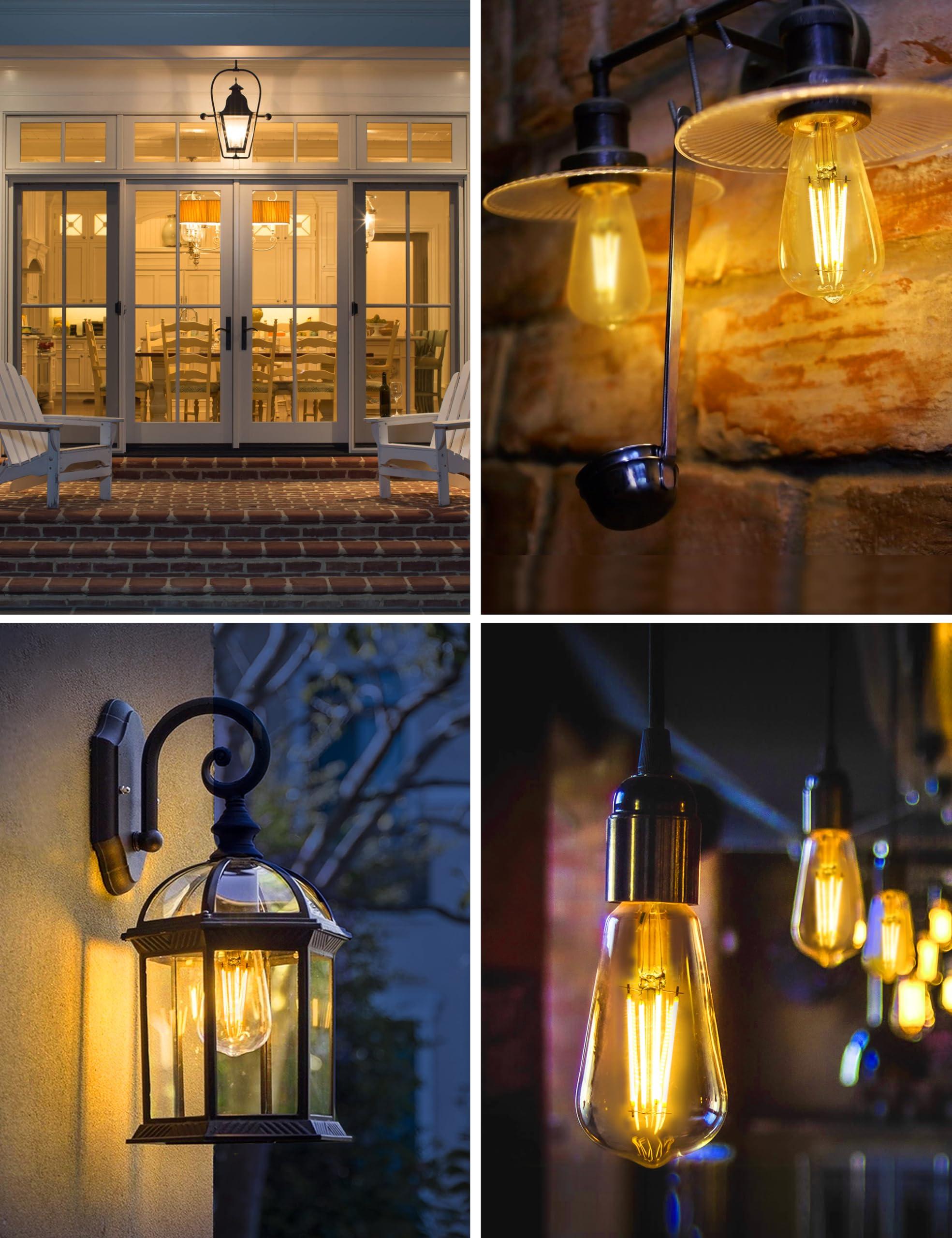 Eastiya Dusk to Dawn Light Bulbs, 6W Equivalent 60W, Soft White 2700K, E26 Base, Light Sensing, ST58 Vintage Style, 600LM, Outdoor Edison Bulbs, Automatic Light Bulbs for Porch Patio Garage, 4 Pack - Image 5