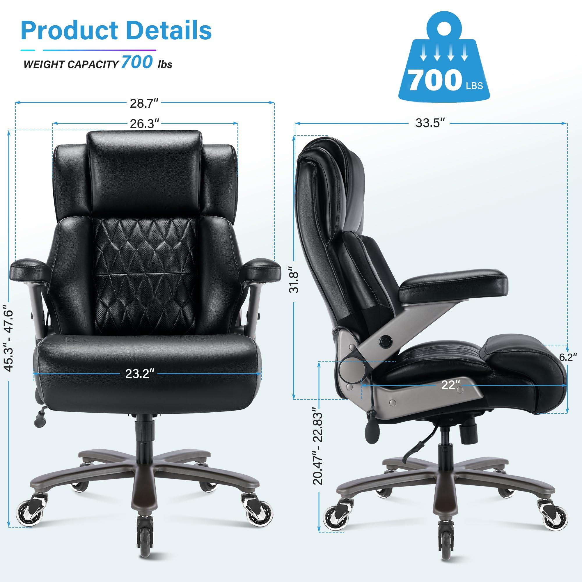Big and Tall 700lbs Office Chair - Adjustable Lumbar Support 3D Flip Arms Heavy Duty Metal Base&Wheels, High Back Large Executive Computer Desk Chair, Thick Padded Ergonomic Design for Back Pain - Image 2